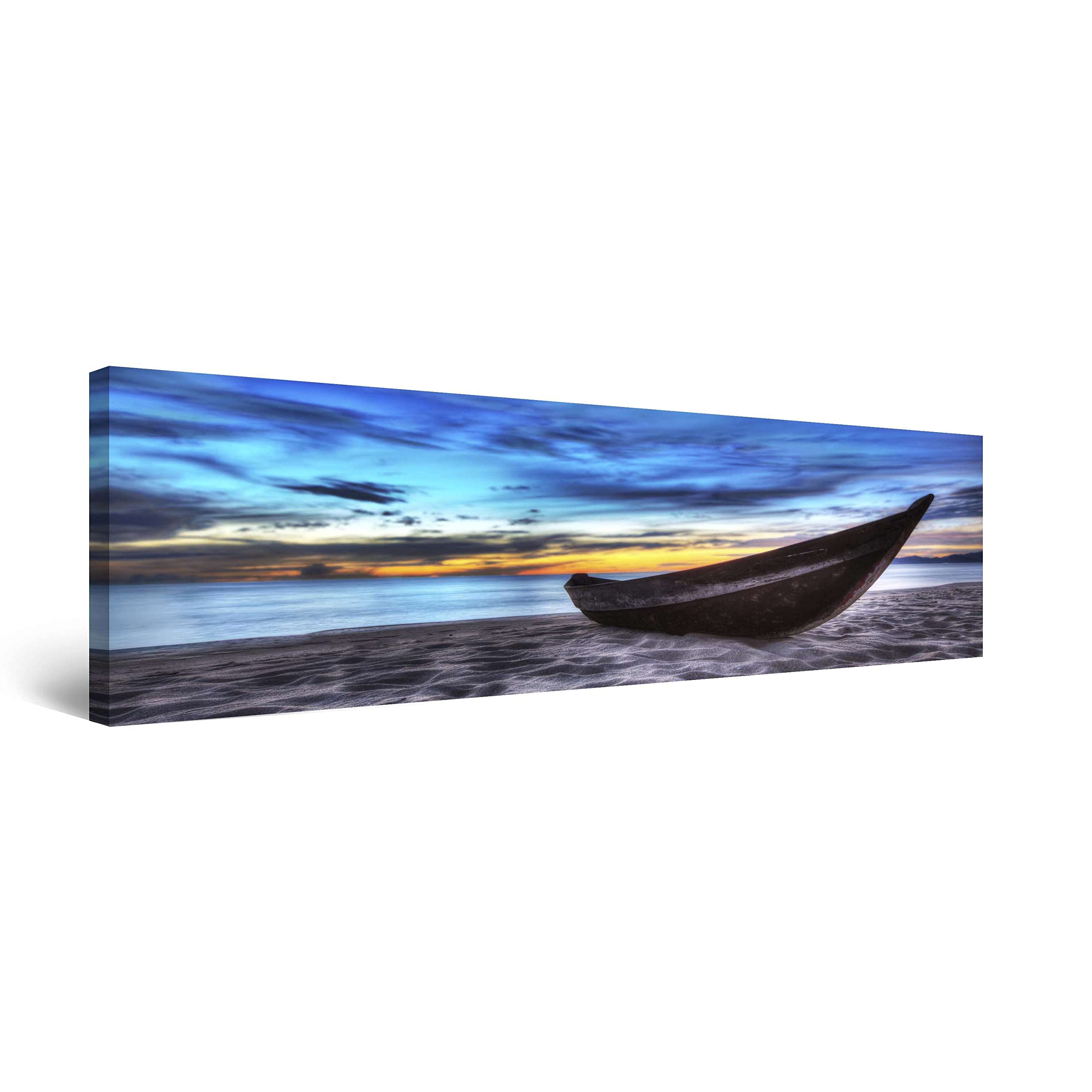 Startonight Framed Canvas Wall Art - Boat on the Beach Painting, 16