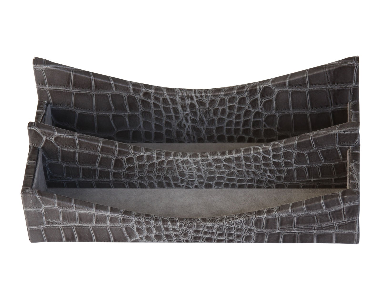 Premium Italian Crocodile Leather Letter Holder - DACASSO Protacini Castlerock Gray Executive Desk Organizer for Office, Home & Business Use - Luxury Paper Tray for Mail, Documents & Stationery - Perfect Desk Decor & Workspace Organization Accessory