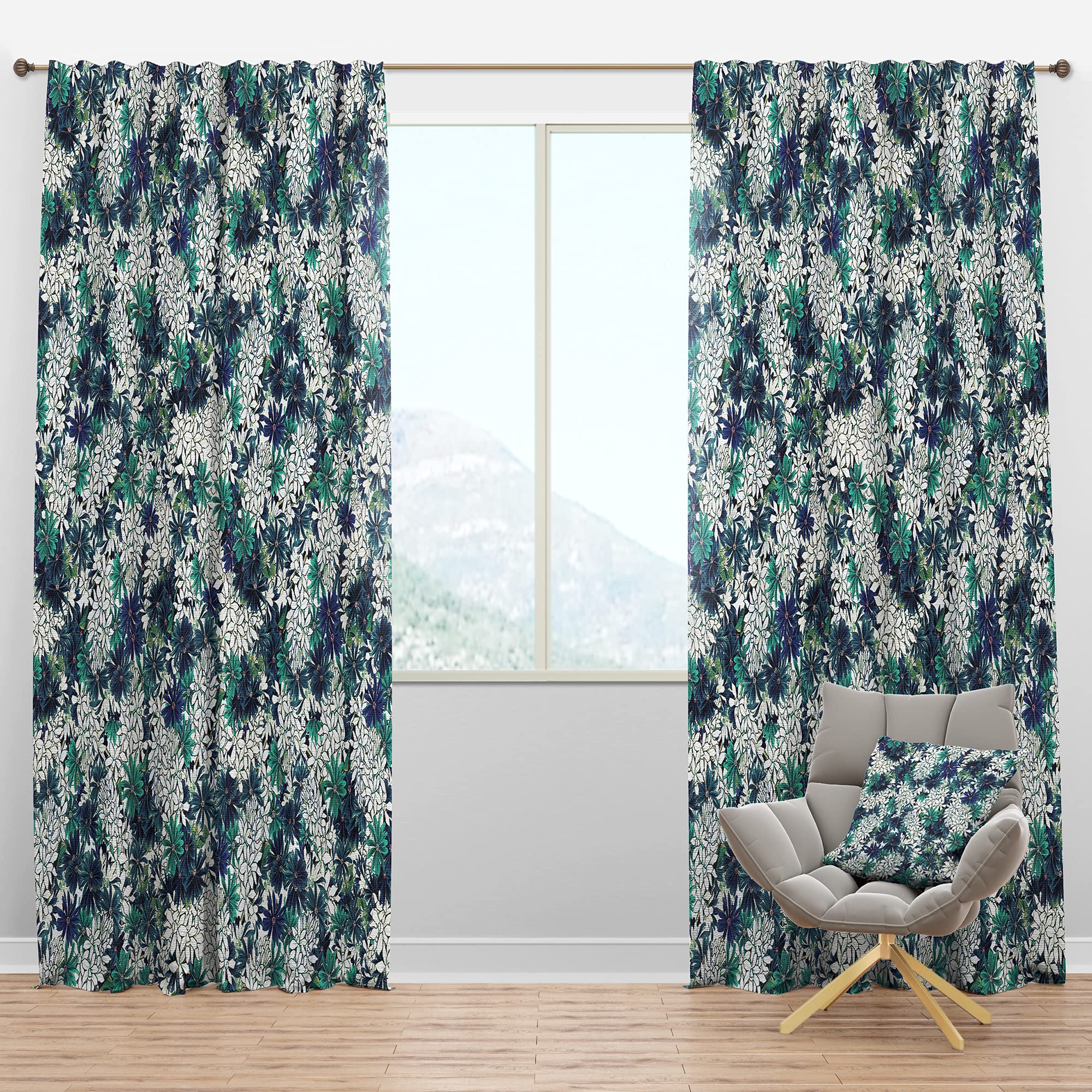 DesignQ Blackout Curtains - Thermal Insulated Turquoise & White Ocean Flower Print - 52x120 Inch Single Panel for Bedroom & Living Room - Perfect for Light Blocking, Energy Saving & Home Decor