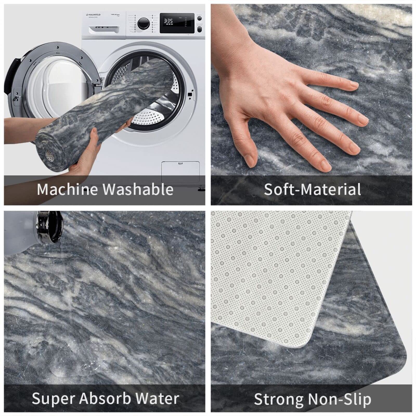 Marble Print Non-Slip Bathroom Rug - Super Soft Microfiber Bath Mat, Water Absorbent & Washable (15.7x23.5 Inch) - Perfect for Bathroom, Kitchen & Entryway Floor Decor