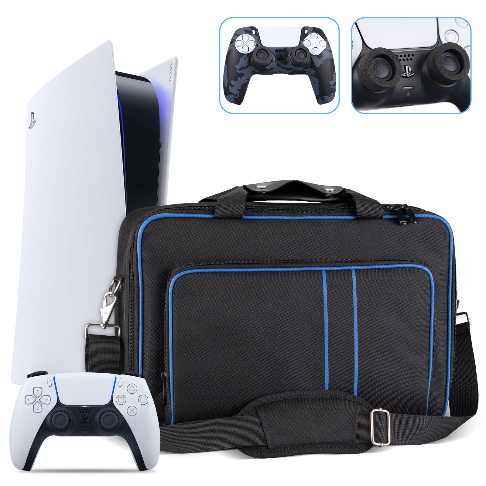 Soft Blue PS5 Carrying Case with Zippered Pocket & Adjustable Shoulder Strap - Compatible with PlayStation 5 - Perfect for Travel, Gaming Events & Secure Storage