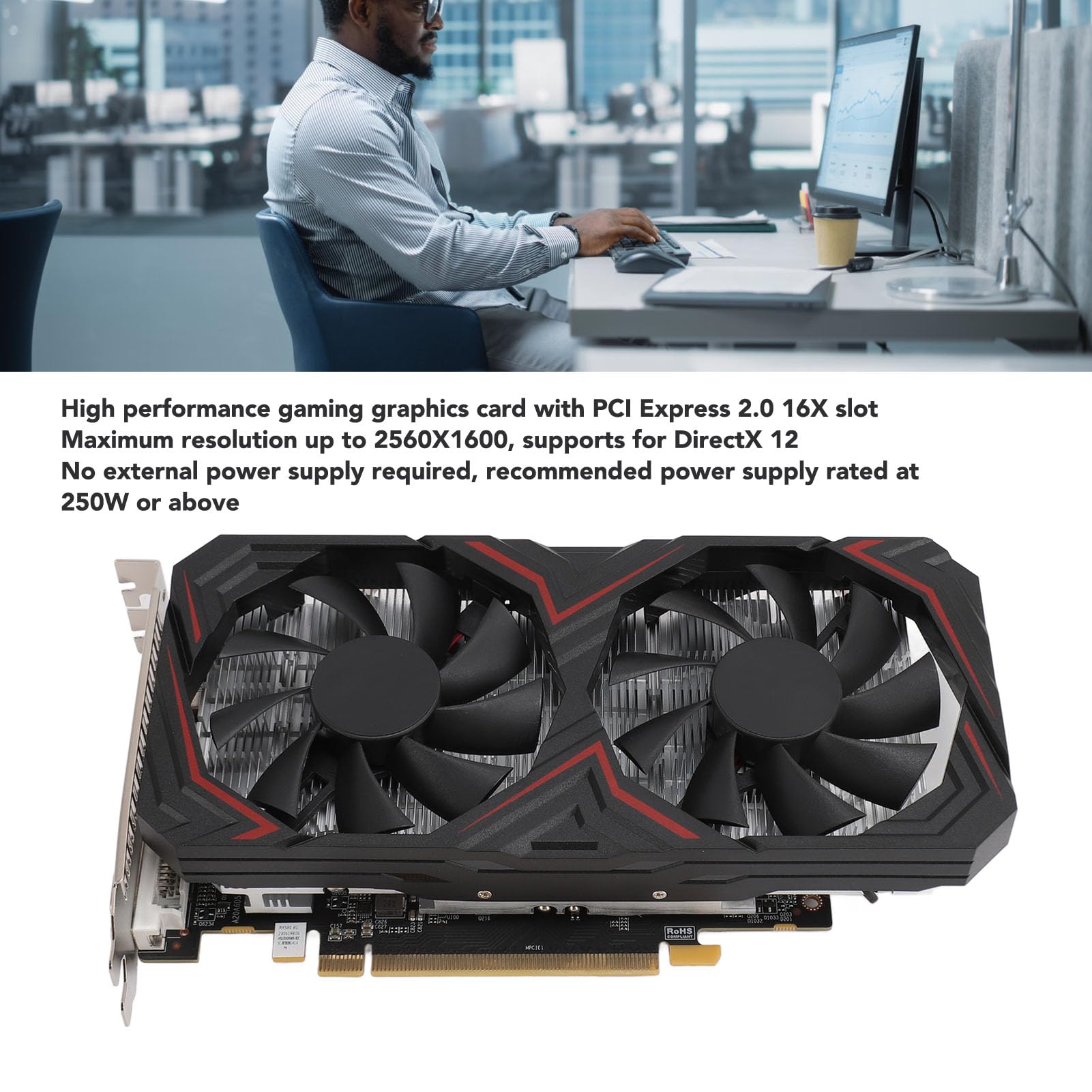 Annadue RX580 8GB GDDR5 Gaming Graphics Card with Dual Fan Cooling - PCI Express 2.0 16X Slot for PC - Perfect for 1080p Gaming, Video Editing & Cryptocurrency Mining