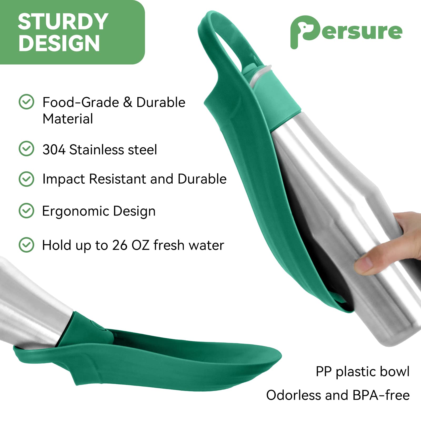 Portable Stainless Steel Dog Water Bottle - 27oz Leak-Proof Pet Water Dispenser for Travel, Walking, Hiking | Outdoor Hydration Solution for Active Dogs (Green) - Perfect for Park Visits, Beach Trips & Camping Adventures