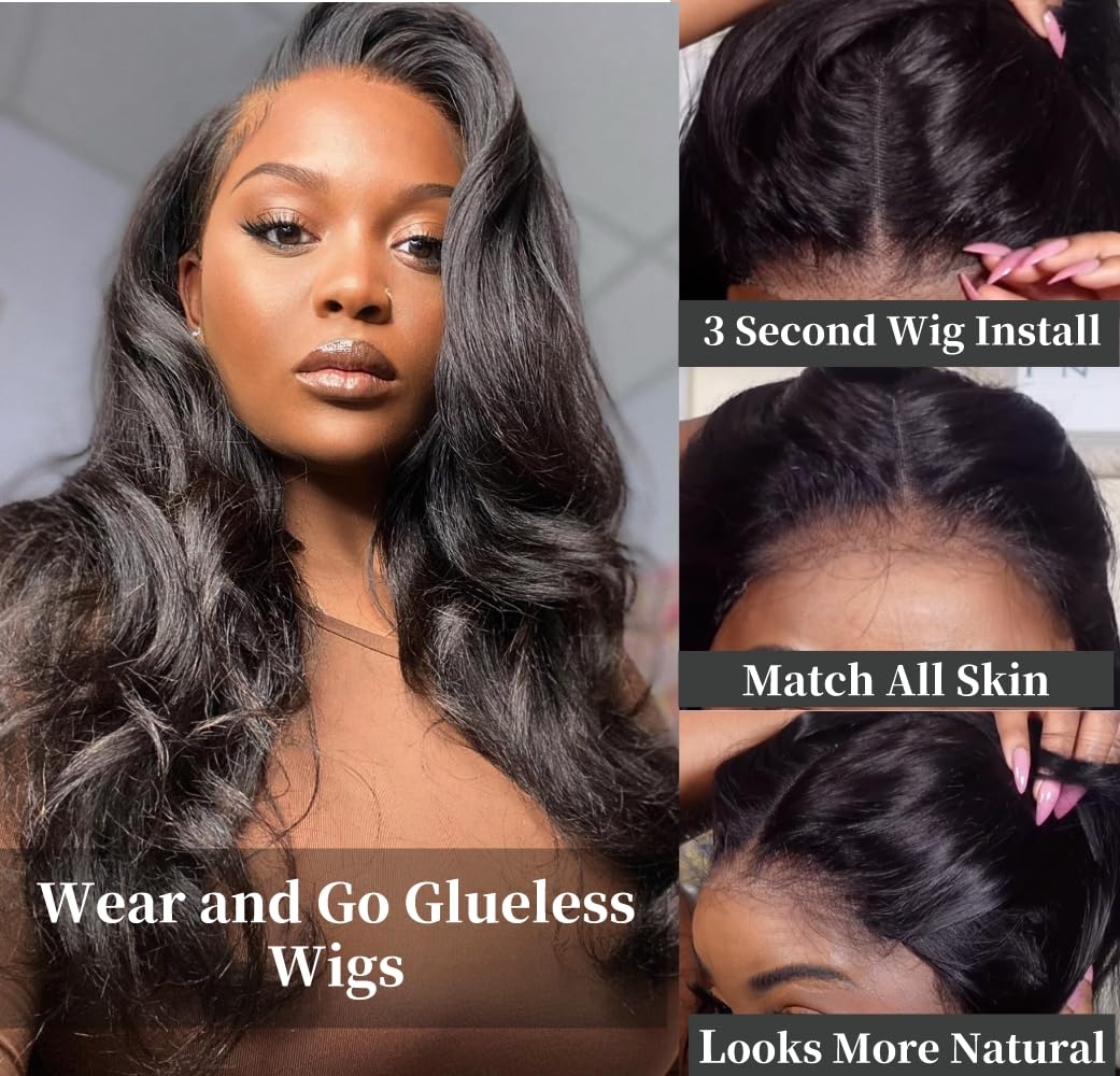 5X5 HD Lace Closure Wigs Human Hair - Brazilian Body Wave 180 Density Glueless Wig with Pre Plucked & Pre Cut Lace - No Glue Needed for Easy Wear & Go - Perfect for Daily Use, Parties, Weddings and Special Occasions