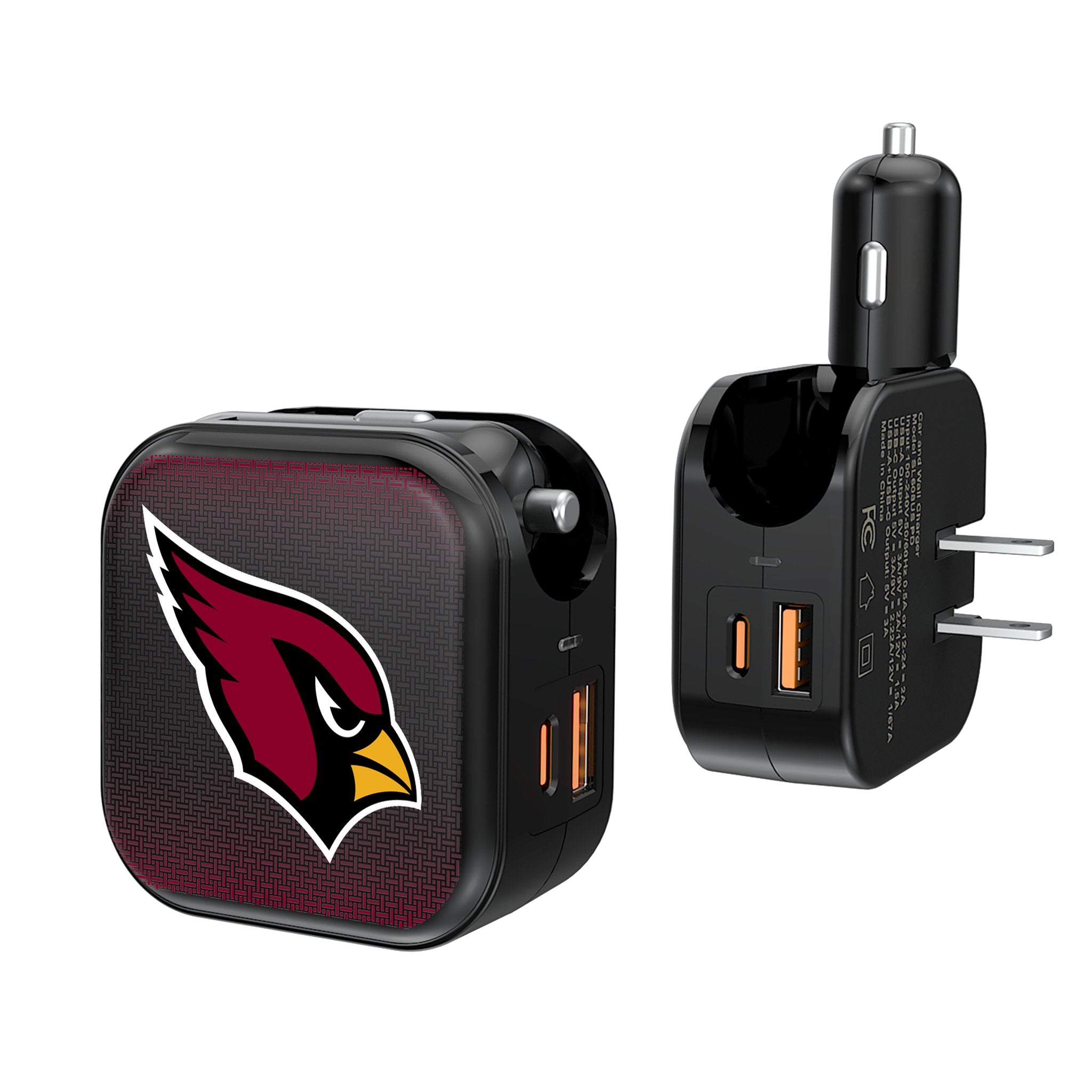 Arizona Cardinals 2-in-1 USB & AC Fast Charger - Dual Port Phone Charger for Home, Office & Travel | NFL Team Linen Design