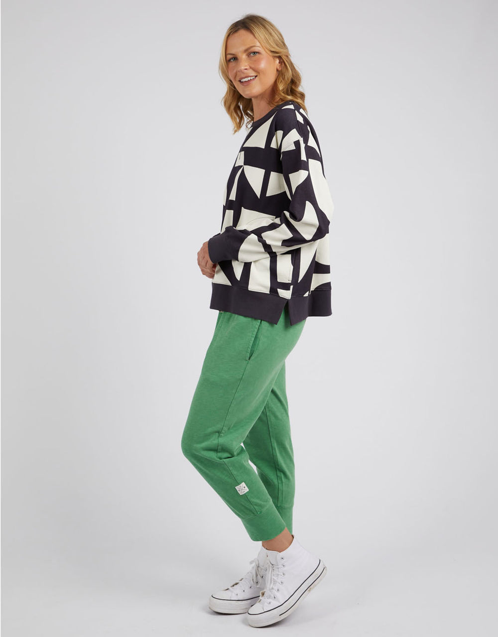 Elm Dali Geo Crew Neck Sweatshirt - Midnight & White Geometric Print - Casual Streetwear for Men & Women | Perfect for Everyday Wear, Outings & Layering