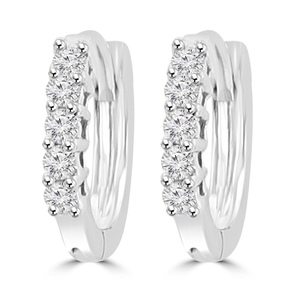 0.25 Carat Round Cut Diamond Hoop Huggie Earrings for Women in 14K White Gold - Perfect for Weddings, Anniversaries & Everyday Elegance