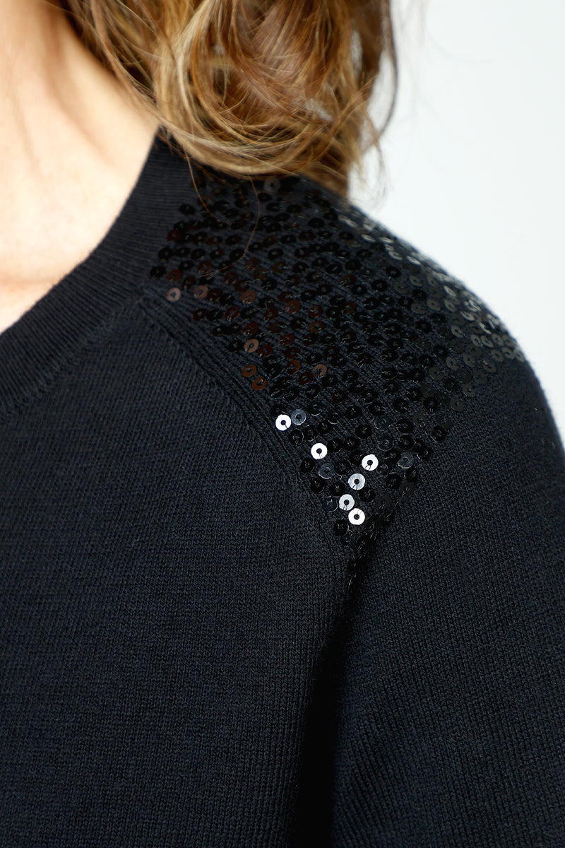 Lolo Luxe Embellished Shoulder Crew Neck T-Shirt for Women - Elegant Casual Top for Date Night & Office Wear