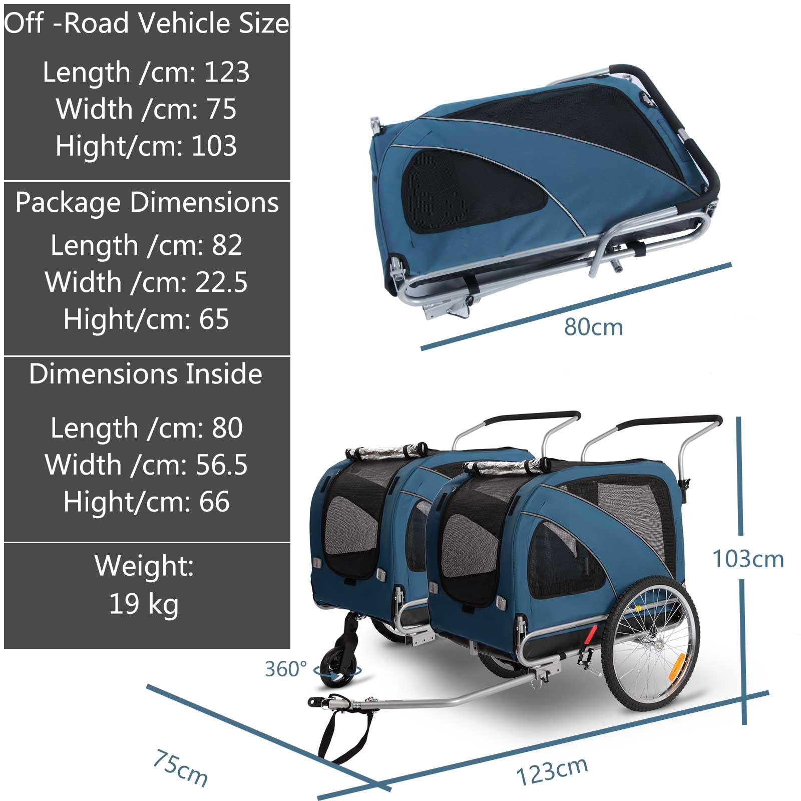 Sepnine 2-in-1 Large Dog Bike Trailer & Pet Stroller - Foldable Frame with Hand Lock Brakes & Universal Bicycle Coupler (Blue) - Perfect for Cycling, Jogging & Outdoor Adventures with Your Dog