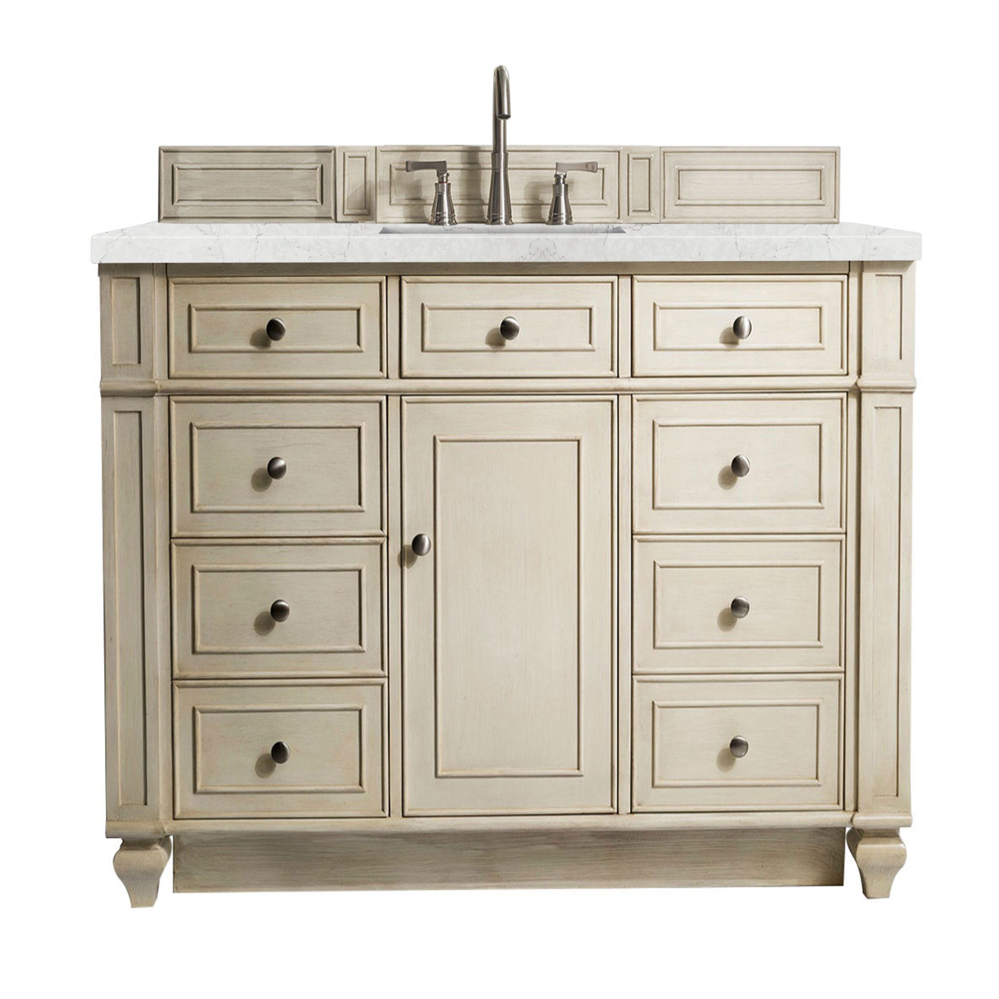 Bristol 48 Inch Single Bathroom Vanity with 3CM Eternal Jasmine Pearl Quartz Countertop - Vintage Vanilla Finish for Classic Home Decor | Perfect for Master Bath, Guest Bath & Powder Room