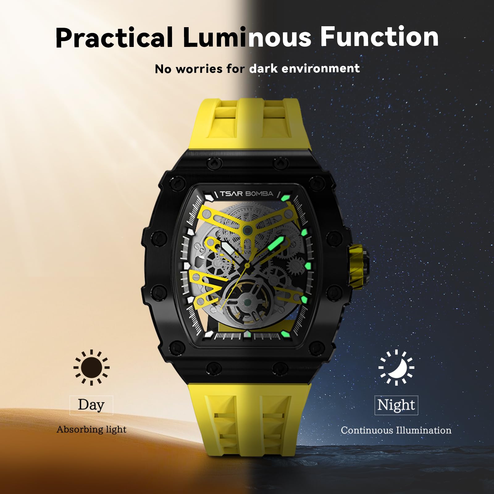 Premium Automatic Skeleton Mechanical Men's Watch - Carbon Fiber Bezel, 50M Waterproof, Silver Luxury Wristwatch with Silicone Strap | Stylish Dress Watch for Business, Formal Events & Everyday Wear