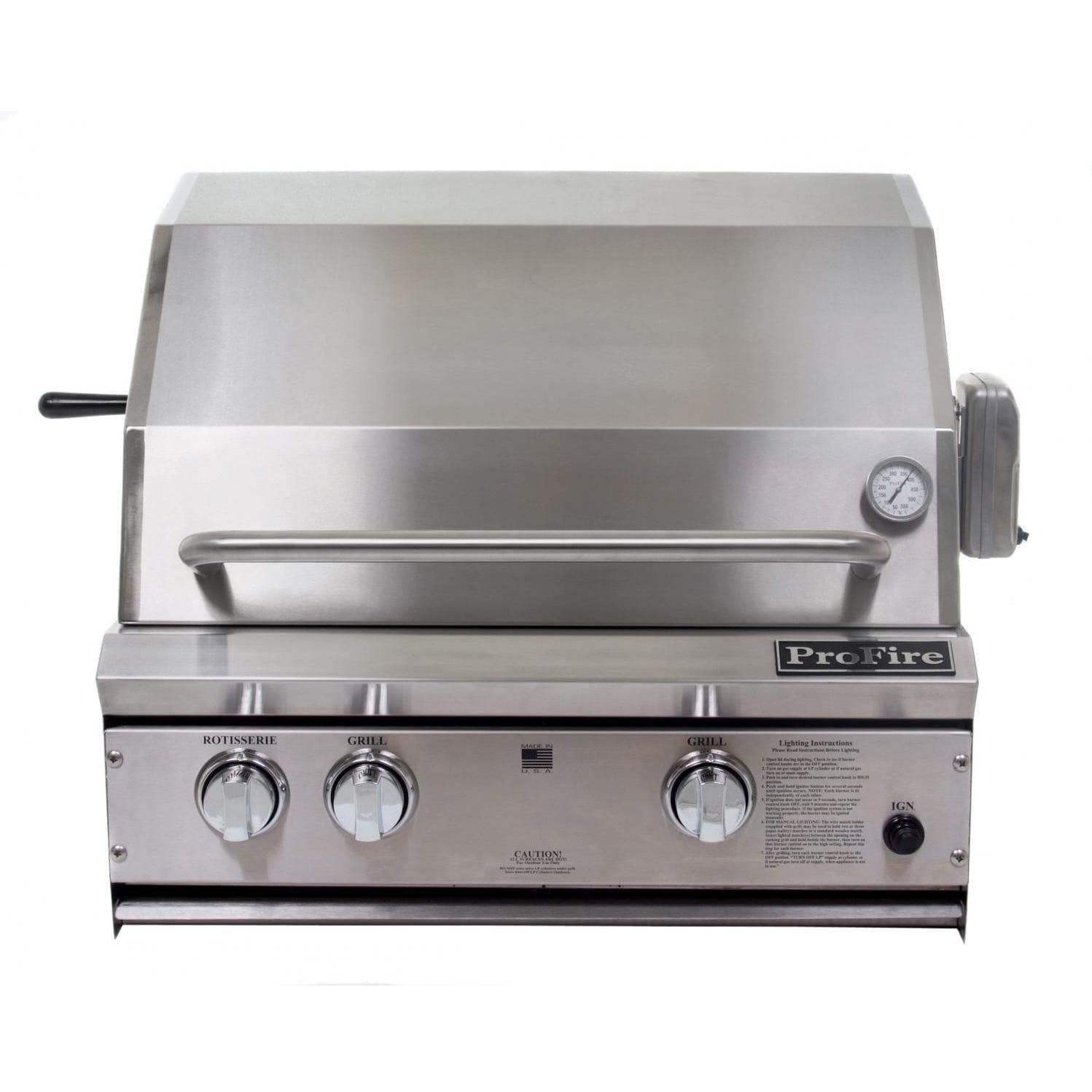 Profire Professional Series 27 Inch Built-in Natural Gas Grill with Rotisserie - Outdoor Kitchen & Backyard BBQ Cooking for Patio, Deck & Garden Parties
