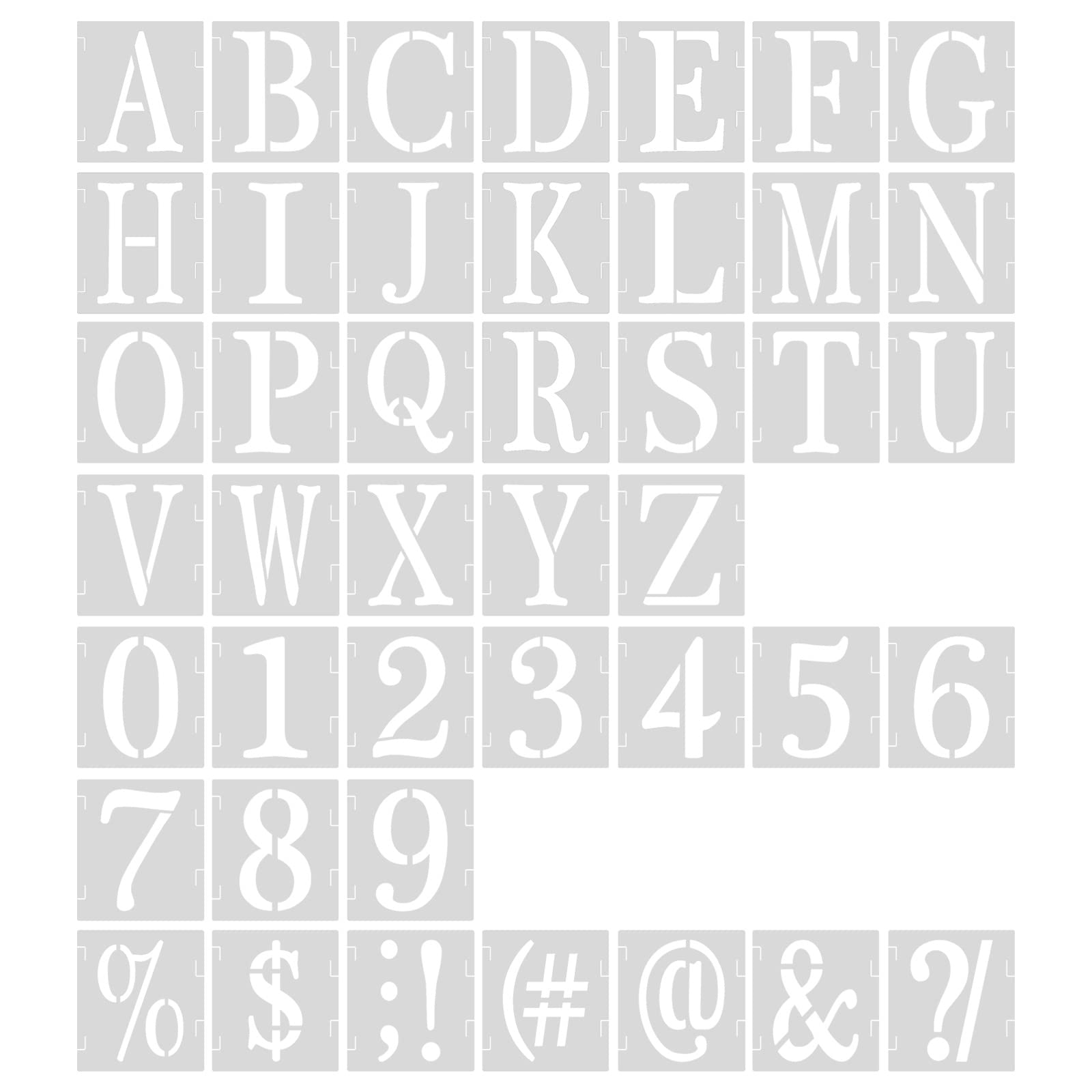 AIEX 43-Piece 2-Inch Reusable Plastic Letter and Number Stencils - Uppercase Alphabet, Punctuation Marks & Symbols for Scrapbooking, Painting, DIY Crafts, Home Decor & Woodworking Projects