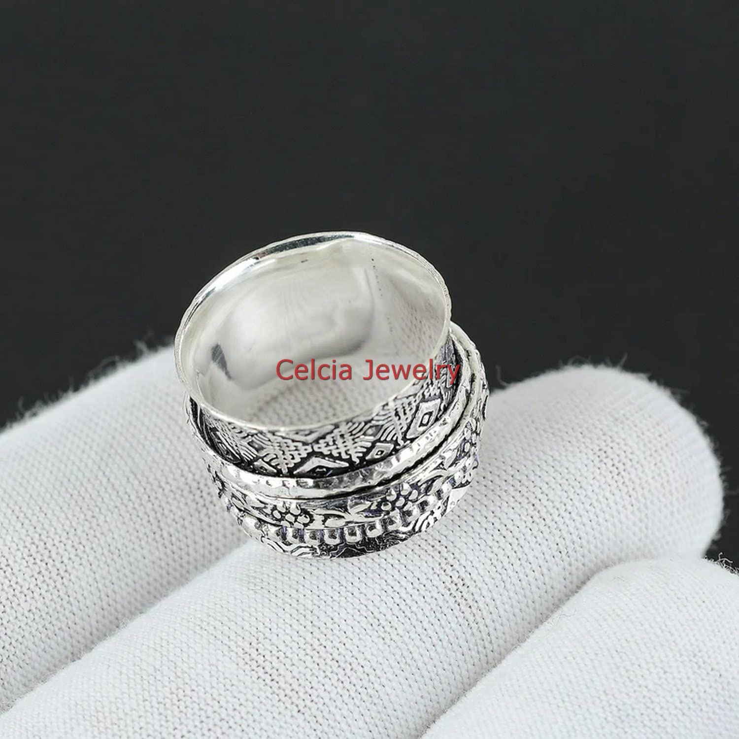 Natural Rainbow Moonstone Spinner Ring for Women & Men - June Birthstone Jewelry, Meditation & Anxiety Relief Fidget Ring, US Size 7 - Perfect for Stress Relief, Focus & Spiritual Healing