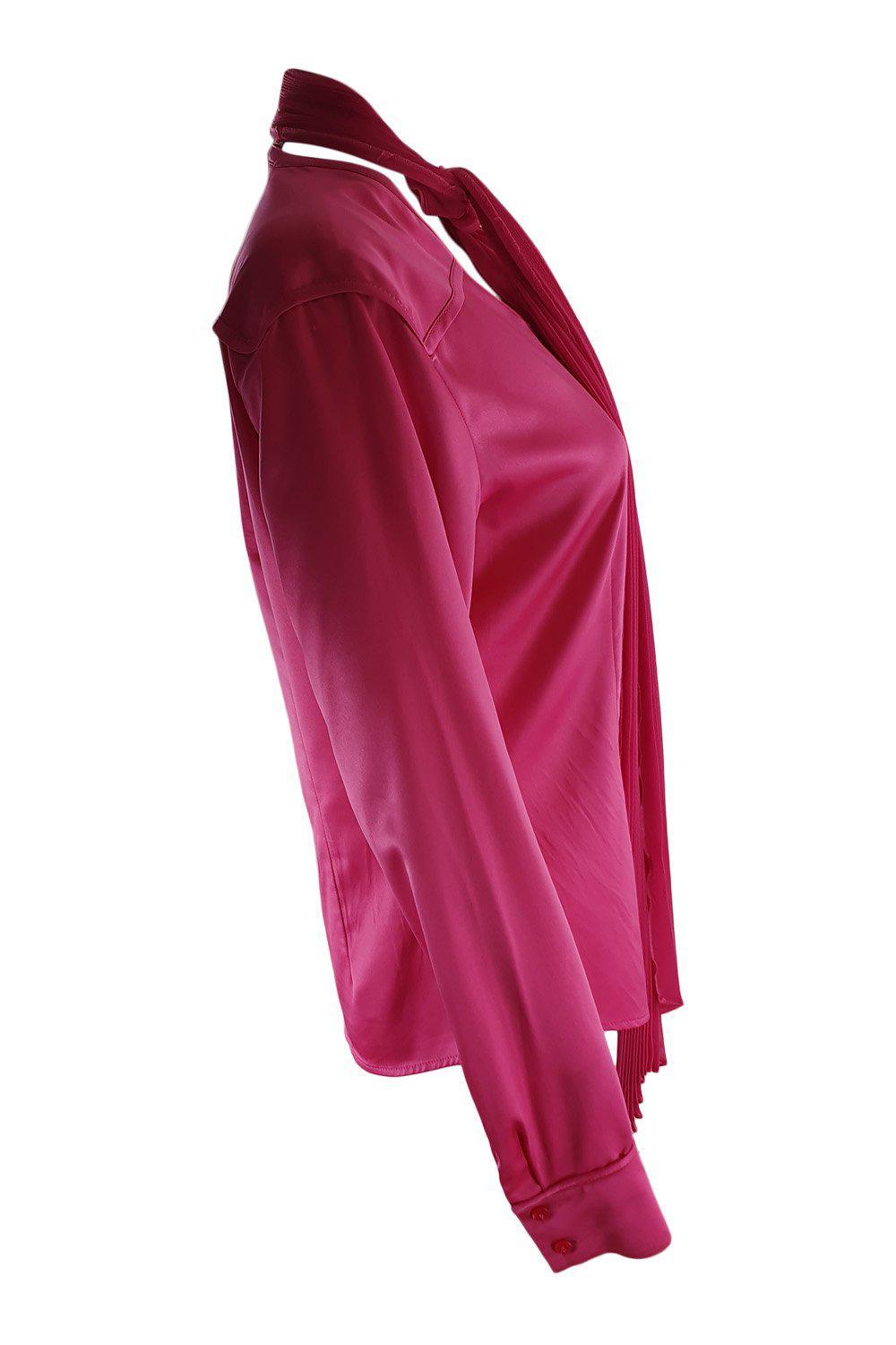 BASLER Women's Hot Pink Satin Blouse with Matching Pleated Scarf - Size EU 36 - Elegant Office Wear & Evening Party Outfit