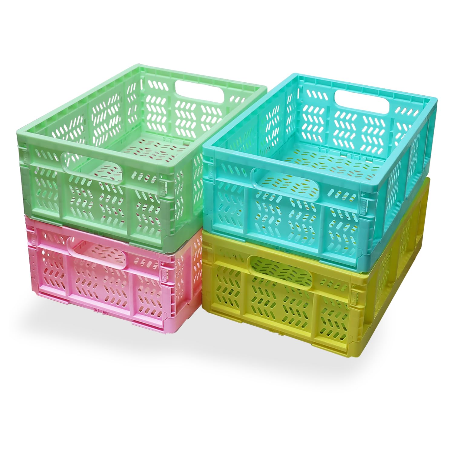 20L Folding Storage Crates 4-Pack - Collapsible Plastic Organizer Bins for Home, Office & Outdoor Use - Space Saving Mix Color Storage Baskets - Perfect for Closet Organization, Garage Storage & Camping Supplies