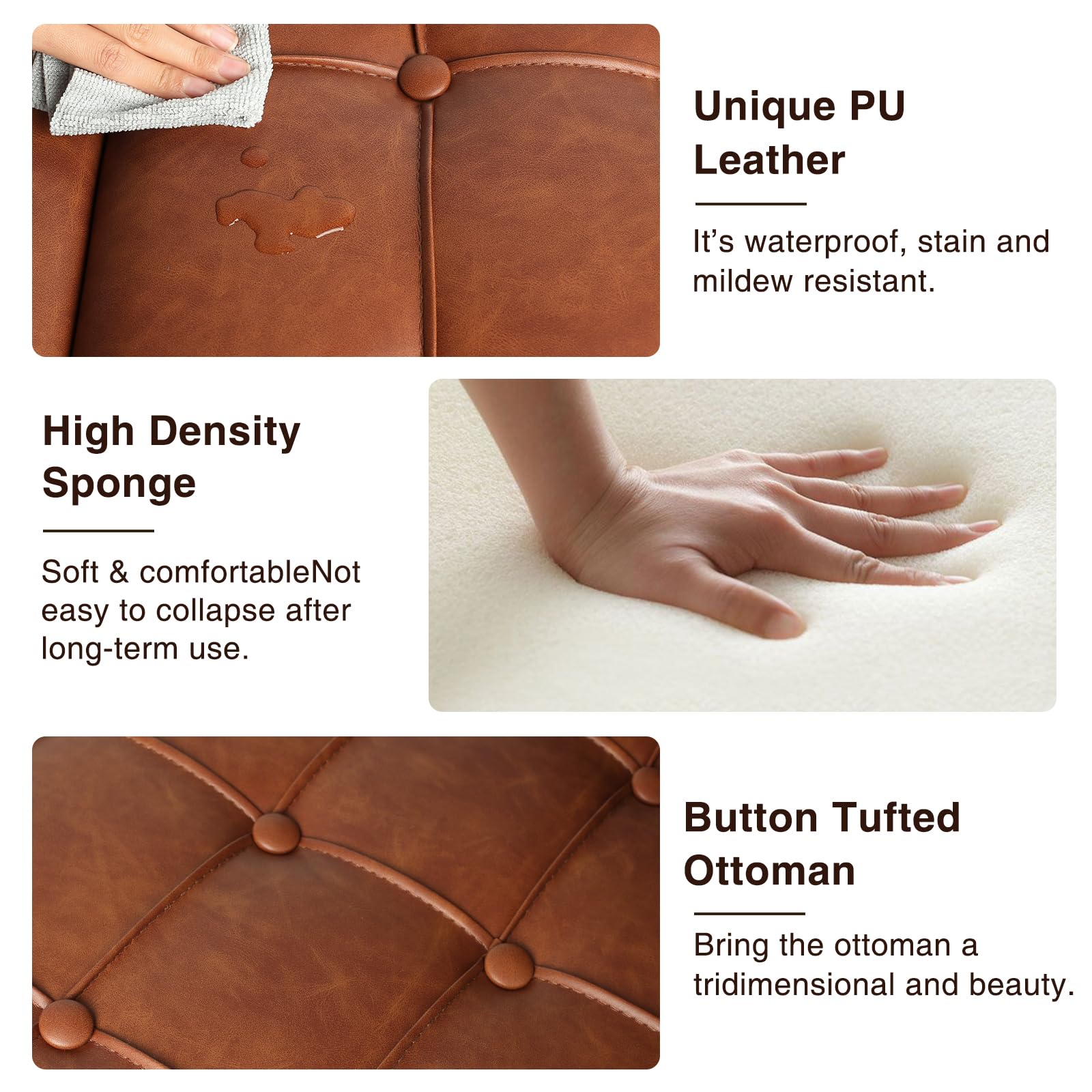 Square Leather Storage Ottoman with Lift Top - Large Upholstered Footrest Stool & Toy Box for Living Room, Bedroom - Brown Leather Coffee Table Ottoman | Perfect for Extra Seating, Storage & Home Decor