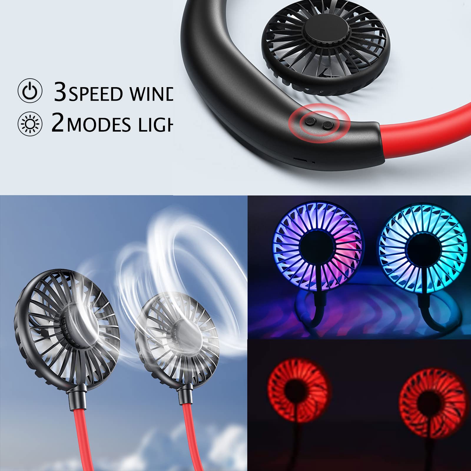 USB Rechargeable Neck Fan - Hands Free Personal Cooling Fan with 10 Hours Battery Life - Perfect for Outdoor Sports, Hiking, Travel & Office Use
