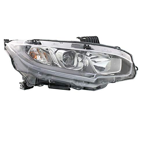 CAPA Certified 2016-2019 Honda Civic Right Passenger Side Halogen Headlight Assembly with Bulb - Perfect for Night Driving & Replacement Parts