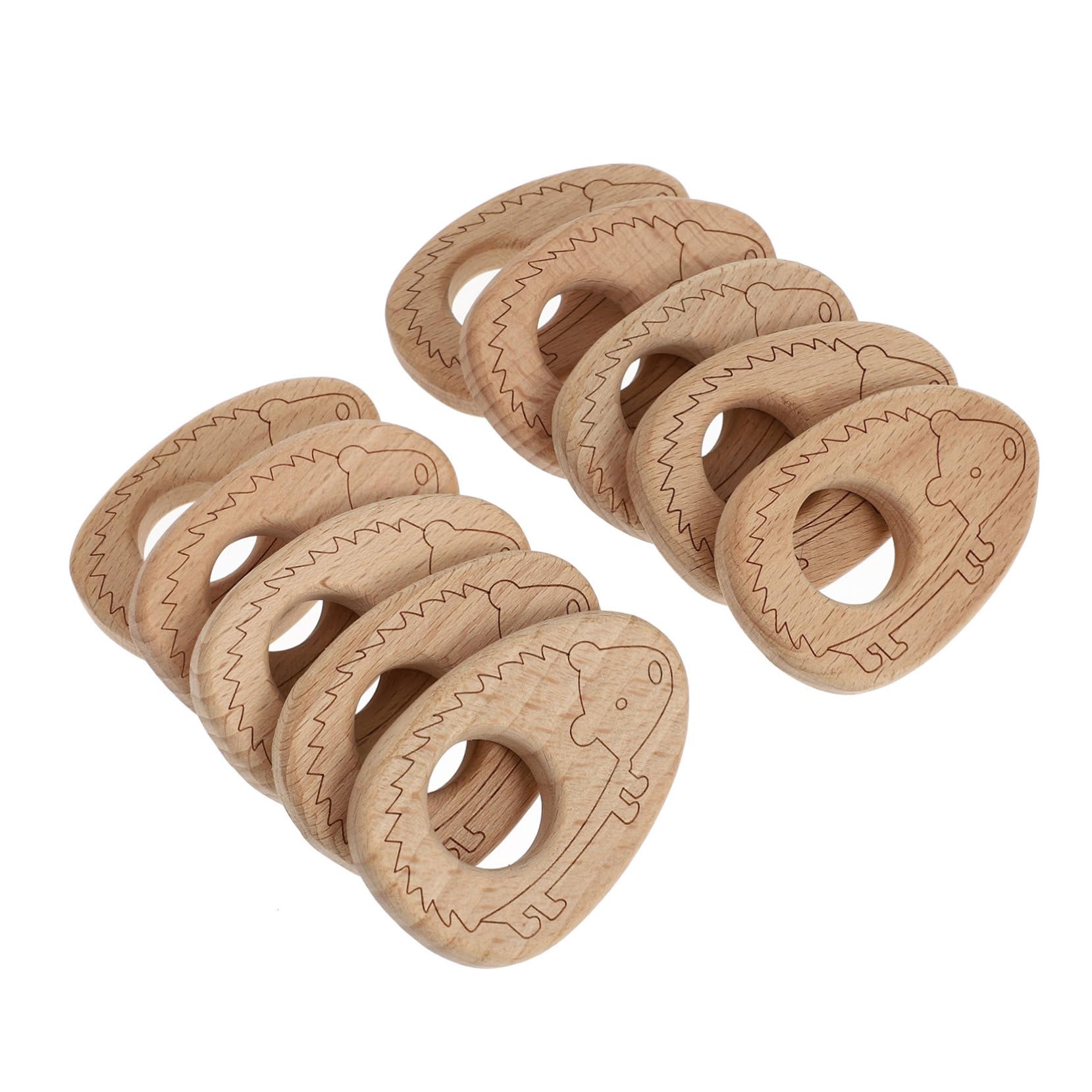 Anneome 10pcs Natural Wooden Teething Pendant Play Gym Toy - Safe Baby Teether & Sensory Toy for Infants & Toddlers - Perfect for Crib, Stroller, and Playtime (Beech Wood)
