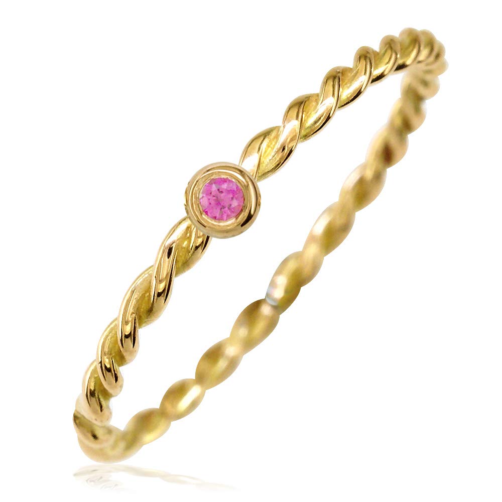 14K Yellow Gold Thin Pink Sapphire Rope Ring for Women - Elegant Stackable Jewelry for Everyday Wear, Anniversary Gifts & Special Occasions