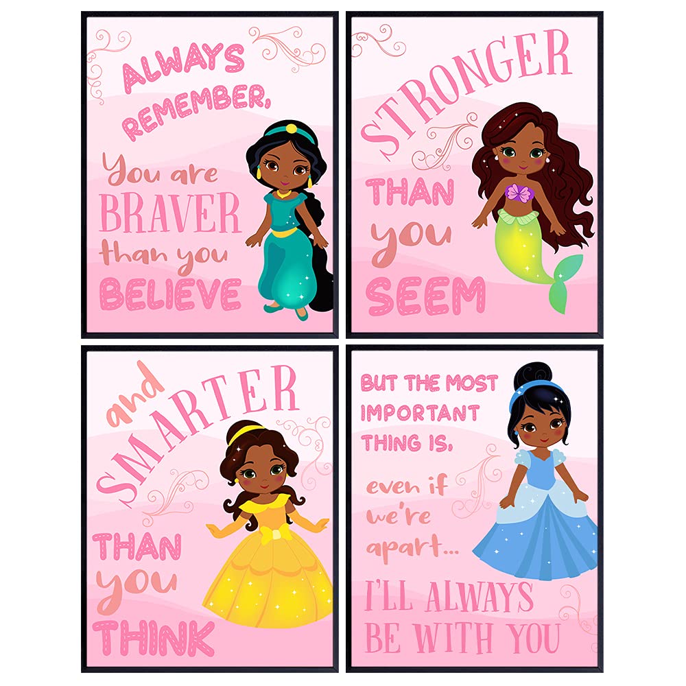Black Girls Wall Art - African American Girl Wall Decor - Pink Princess Wall Decor for Toddler & Little Girls Bedroom - Cute Girls Room Decor & Baby Girl Nursery Decorations - Positive Affirmation Daughter Gifts for Birthday, Christmas & Room Makeover
