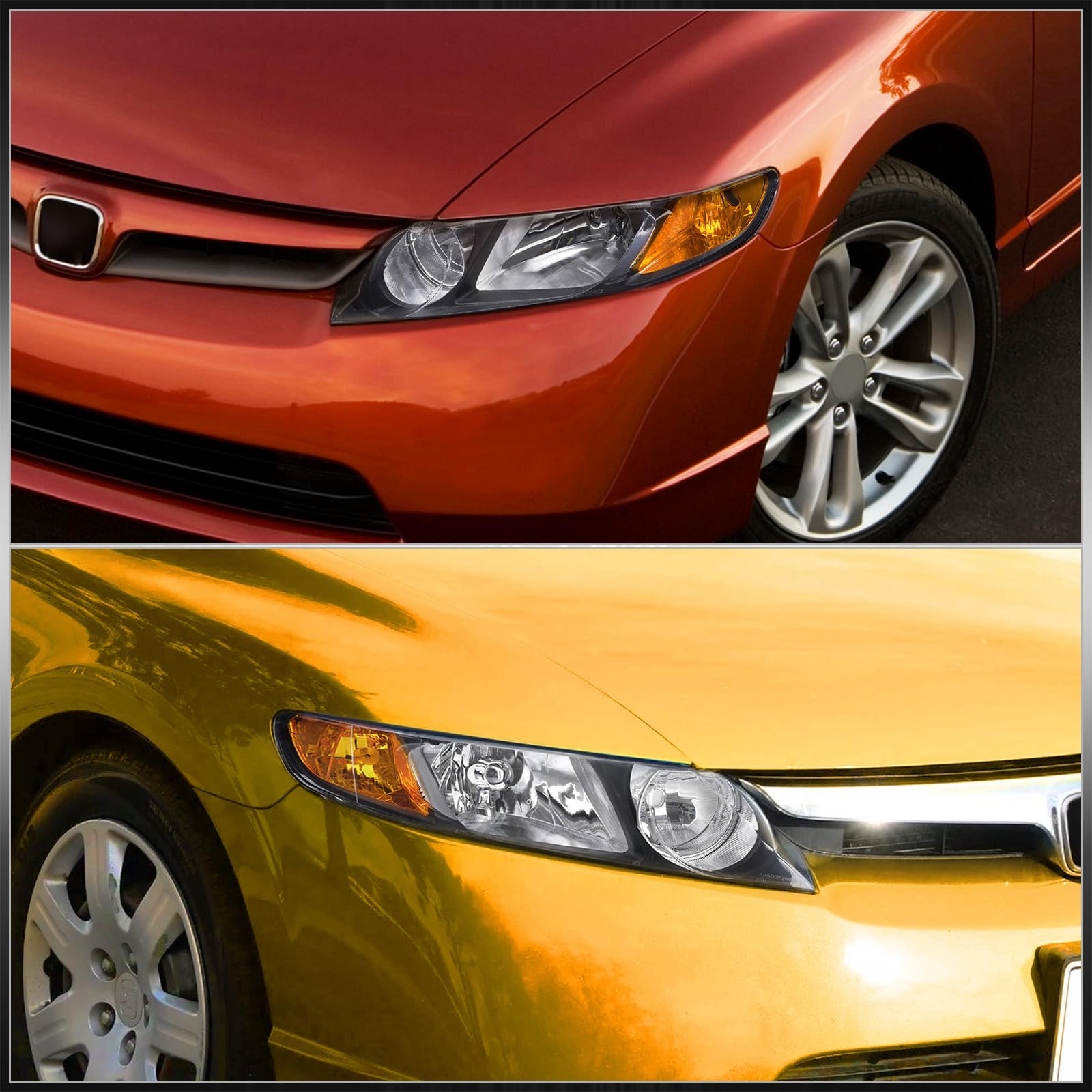 Black Housing Clear Lens Headlights for Civic Sedan 2006-2011 - Amber Reflector Bumper Lamps Pair for Night Driving