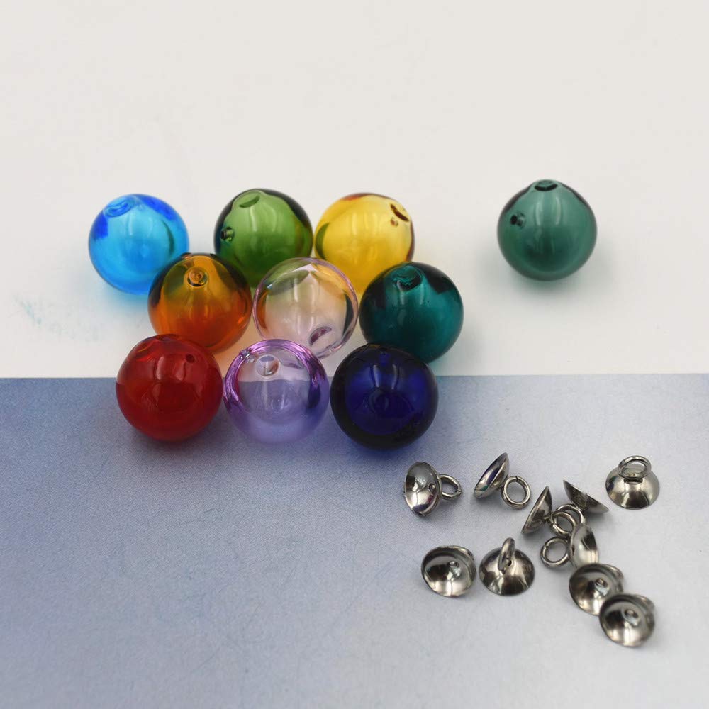 10-Piece Mini Empty Glass Globe Vials for Essential Oils, Perfume & Aromatherapy - 16mm Multicolor Pendant Diffusers - Perfect for DIY Jewelry Making, Home Fragrance & Gift Giving