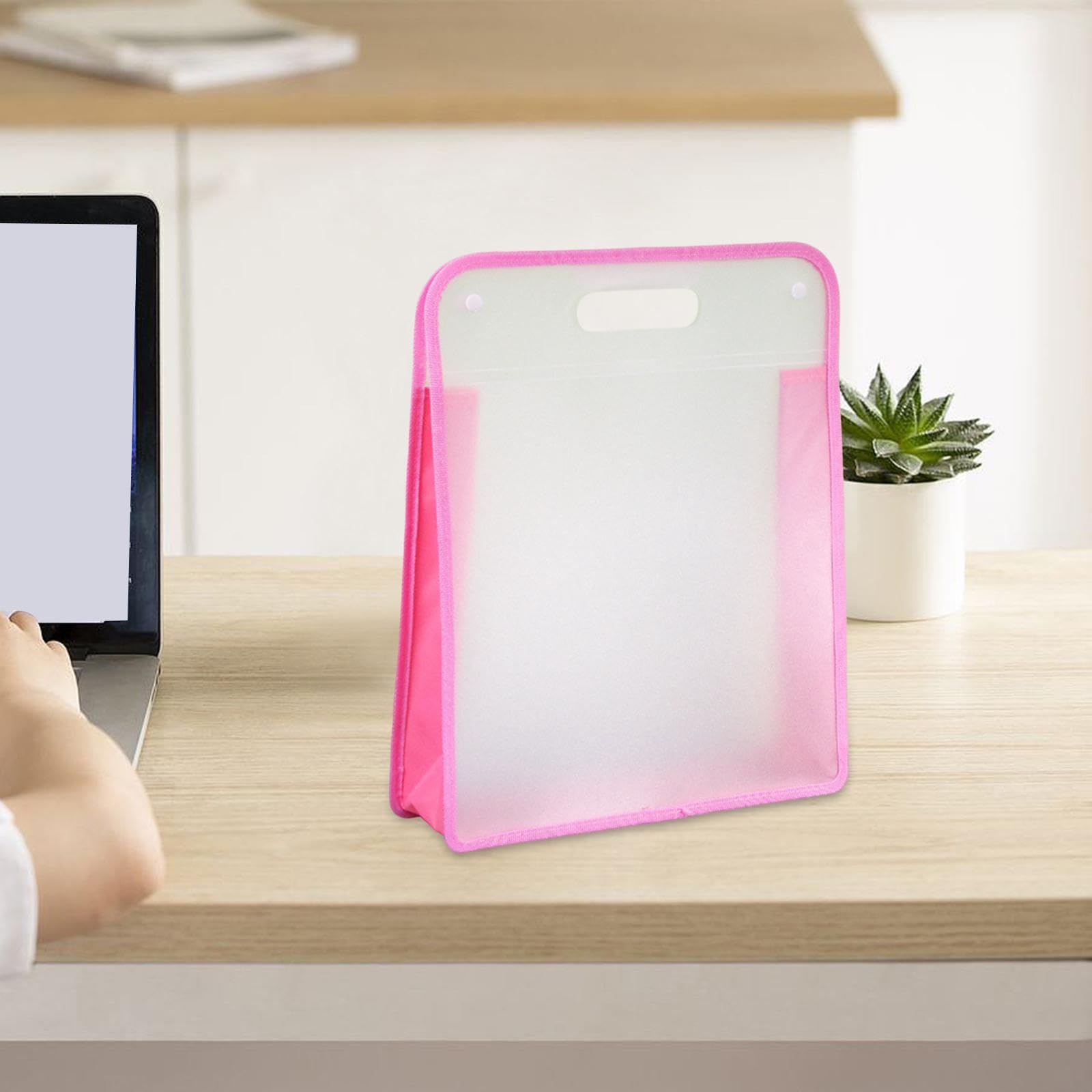 Clear Portable File Organizer Bag with Handle - Document Storage Bag for School, Travel, Home & Office - Art Portfolio Bag for Students & Kids - Perfect for Organizing Papers, Artwork & Supplies (Pink)