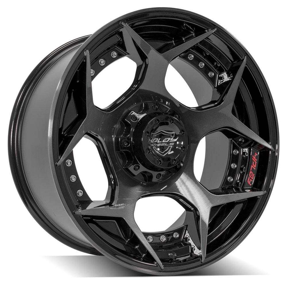 4Play Gen2 4P50 Gloss Black Wheels 20x10.0 24 - Brushed Face & Tinted Clear Finish - 5x127/5x139.7mm Bolt Pattern - 87.1mm Center Bore - Perfect for Trucks & SUVs Off-Roading & Custom Builds