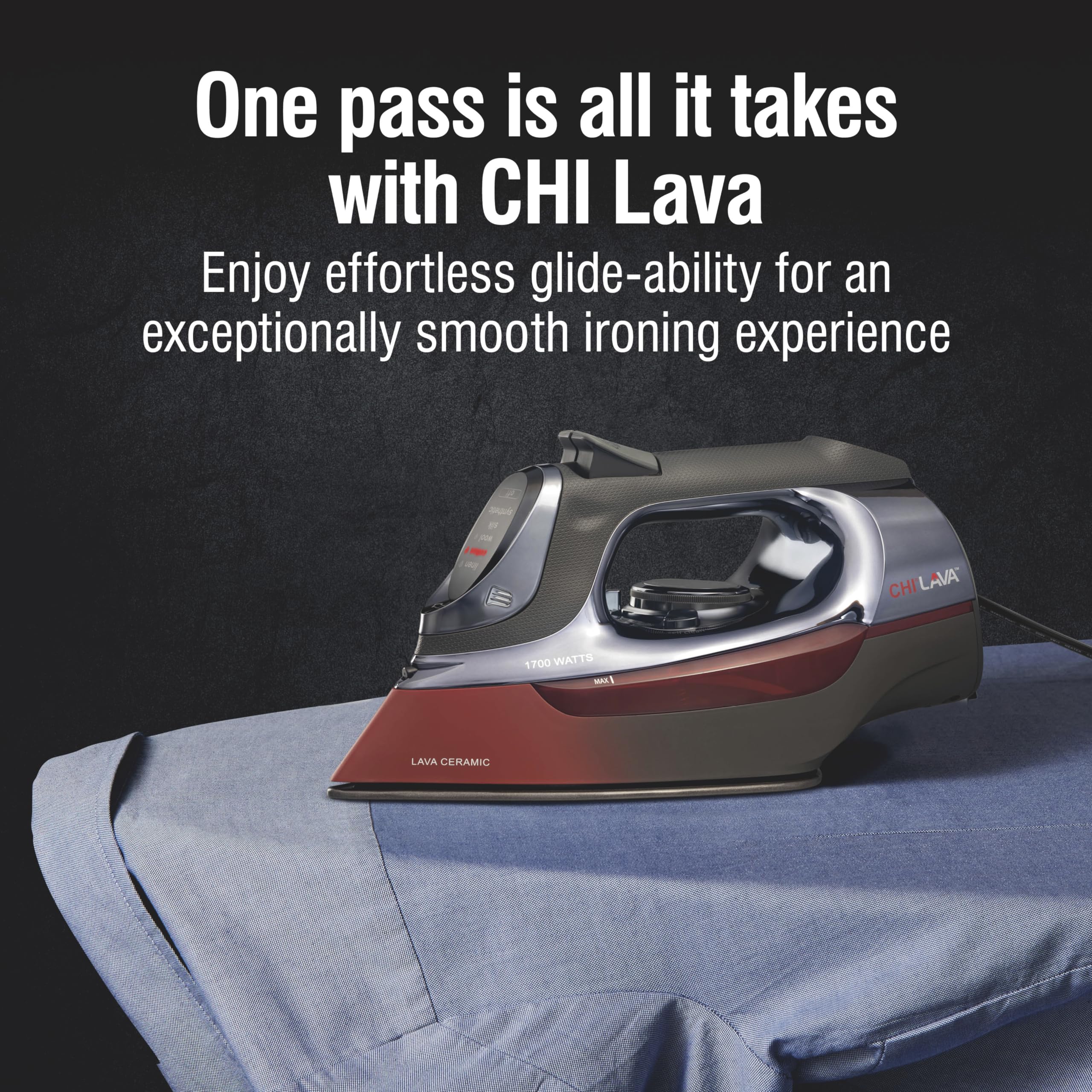 CHI Professional 1700W Steam Iron with Retractable Cord, 3-Way Auto Shutoff & 400+ Steam Holes - Lava Infused Ceramic Soleplate, Adjustable Temperature Control for Perfect Pressing - Ideal for Home, Office & Travel Use (Model 13113, Black)