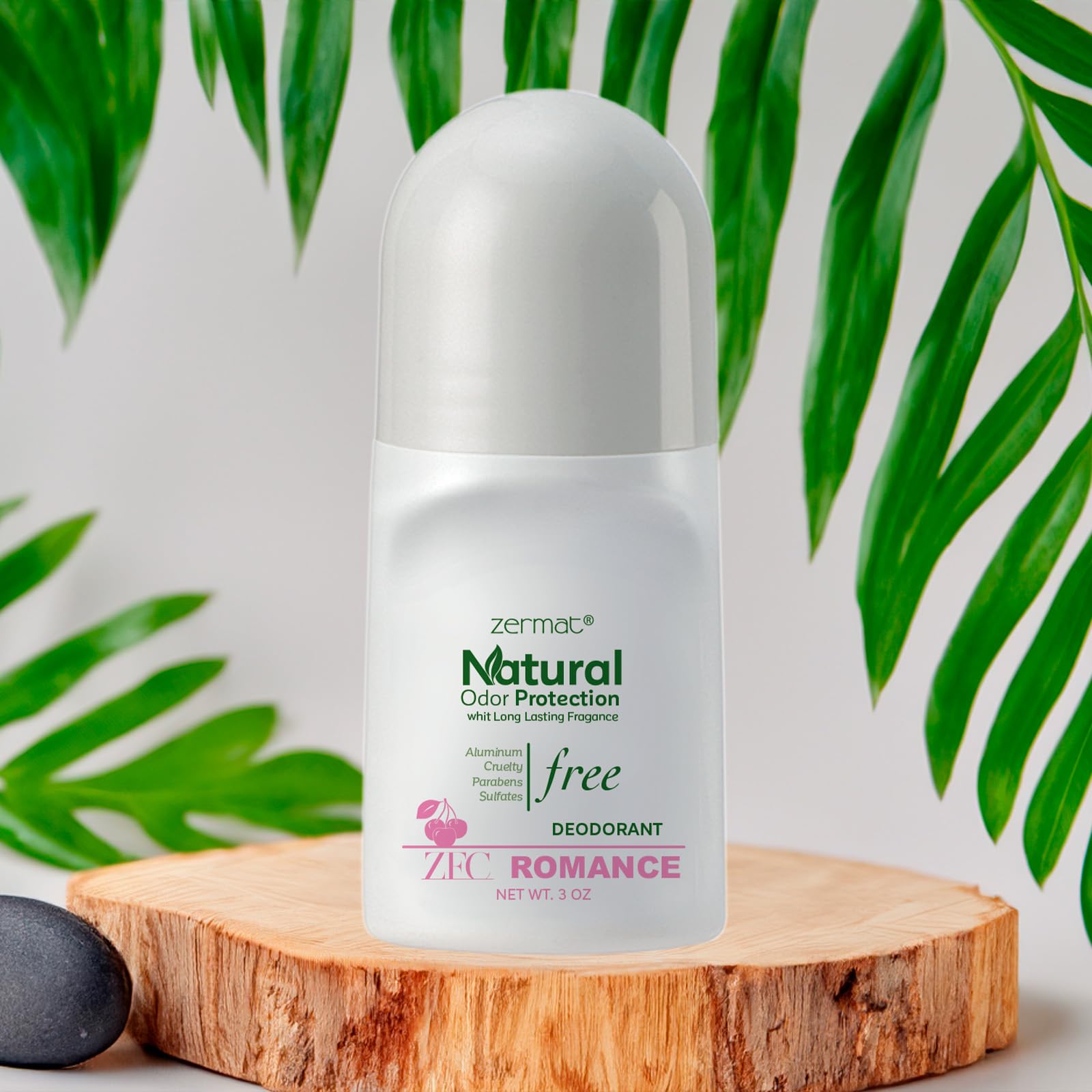 Zermat Zentimento Romance Natural Roll-On Deodorant for Women & Men - 3 Oz | Aluminum-Free, Long-Lasting Freshness | Perfect for Daily Use, Gym, Travel & Sensitive Skin