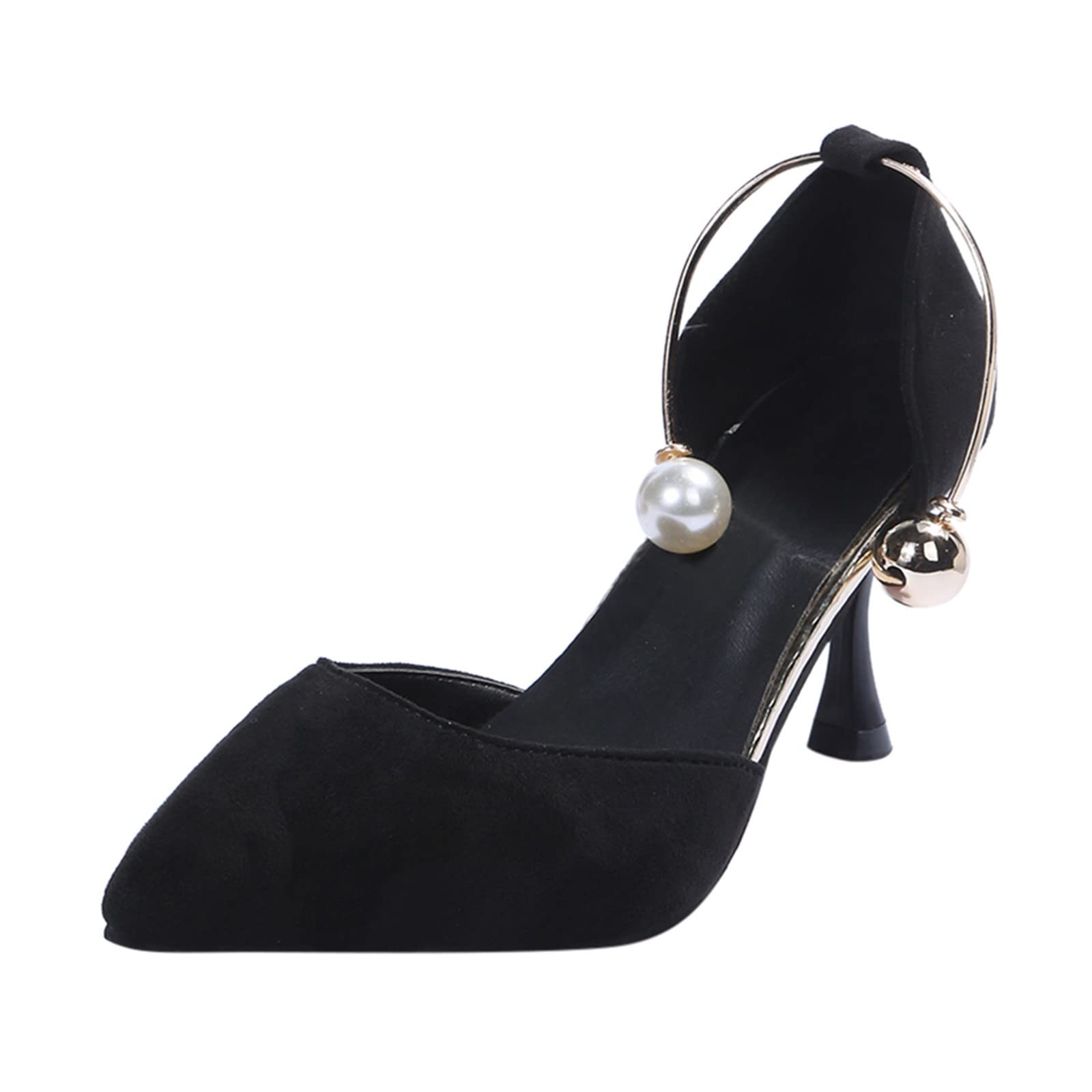 Elegant Women's High Heel Sandals - Pointed Toe Pearl Strap Suede Sandals with Buckle Closure for Casual Wear, Parties & Office