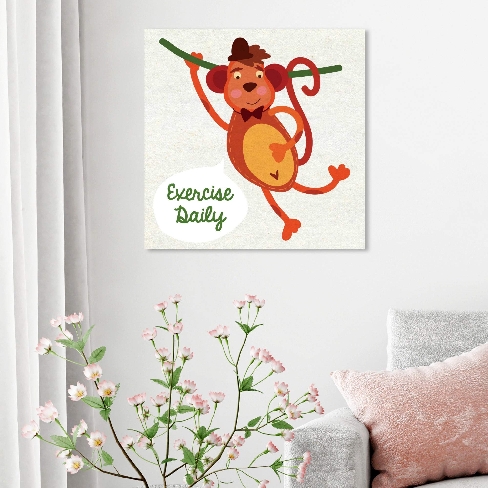 Oliver Gal Artist Co. 'Monkey Exercise' Kids Wall Art - 24x24 Inch Typography Canvas Print for Children's Room Decor in Brown & Green | Playful Nursery, Bedroom & Playroom Decor