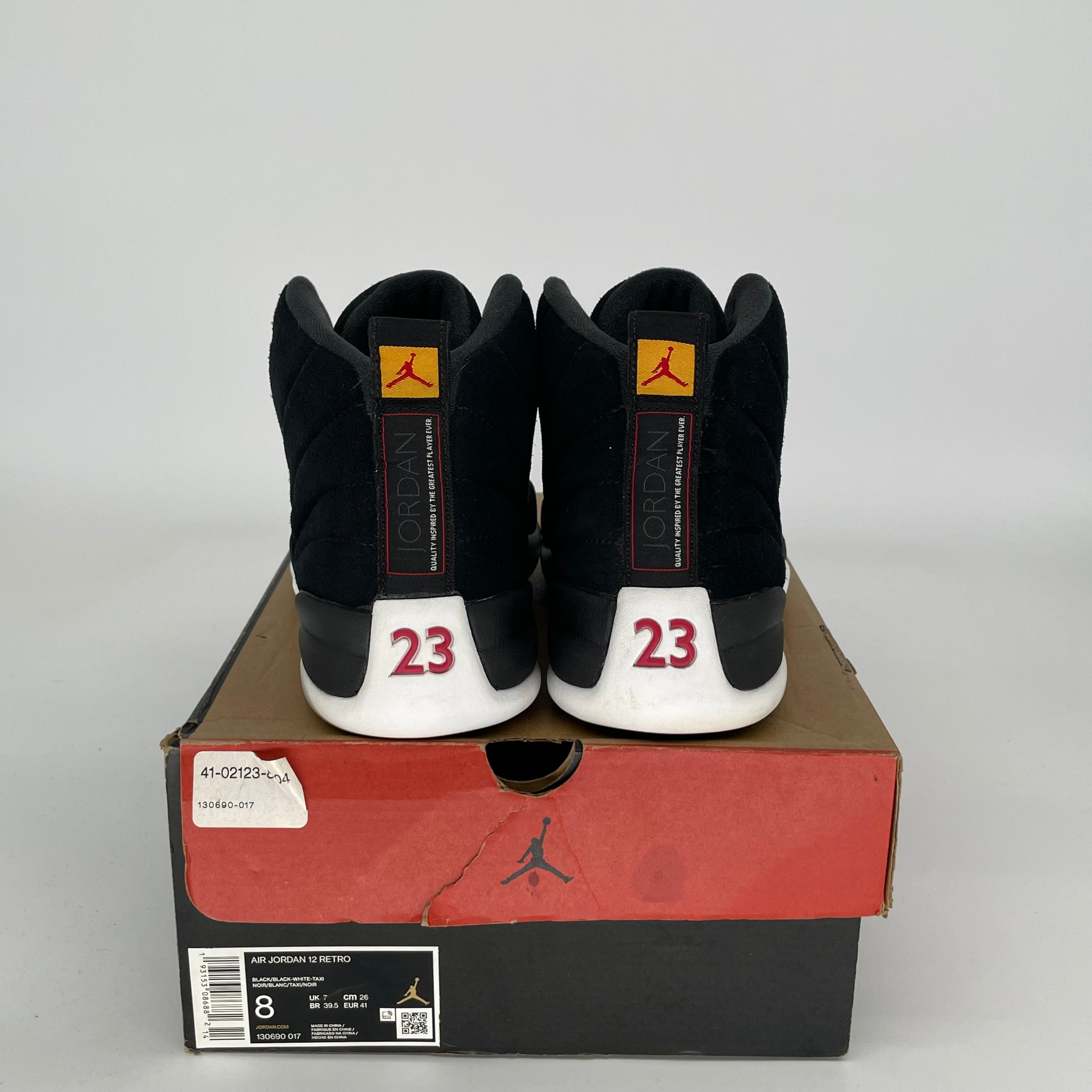 Original Air Jordan 12 Reverse Taxi Men's Basketball Shoes Size 8 (Style: 130690-017) - Retro Sneakers for Streetwear & Sports Performance