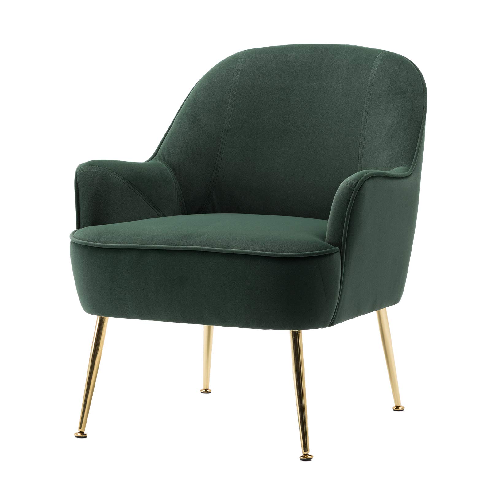 Velvet Accent Chair with Gold Metal Legs - Modern Upholstered Armchair for Living Room, Bedroom & Office - Thick Padded Lounge Chair for Guest Seating, Vanity or Club Style (Green) - Perfect for Relaxing, Reading & Home Decor