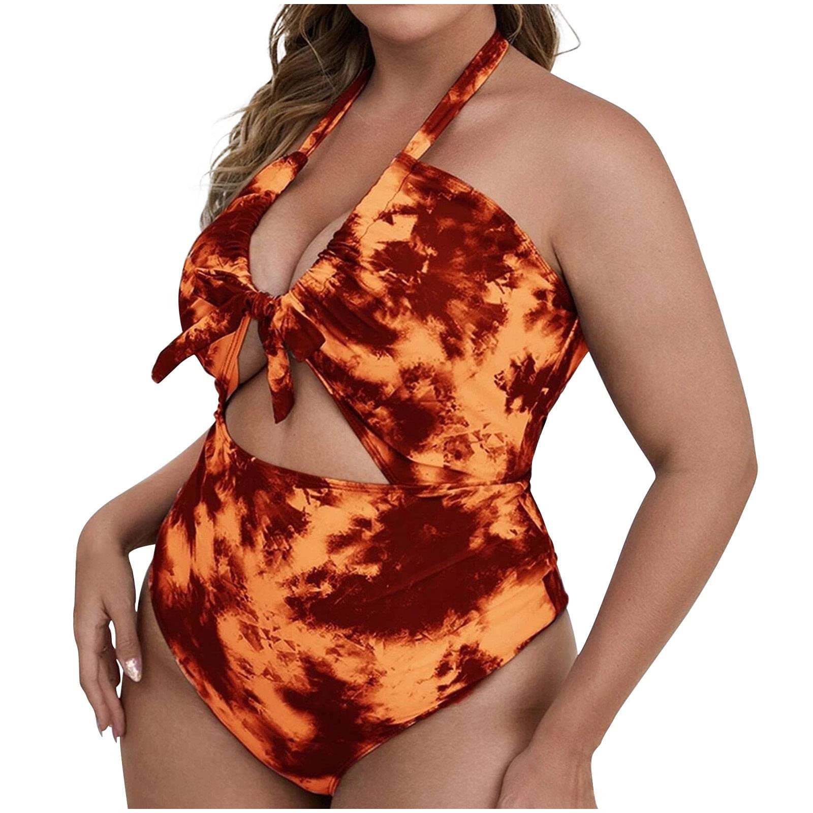 Women's Plus Size Tie Dye Lace One Piece Swimsuit - Fashion Graphic Bathing Suit for Beach, Pool & Summer Vacations