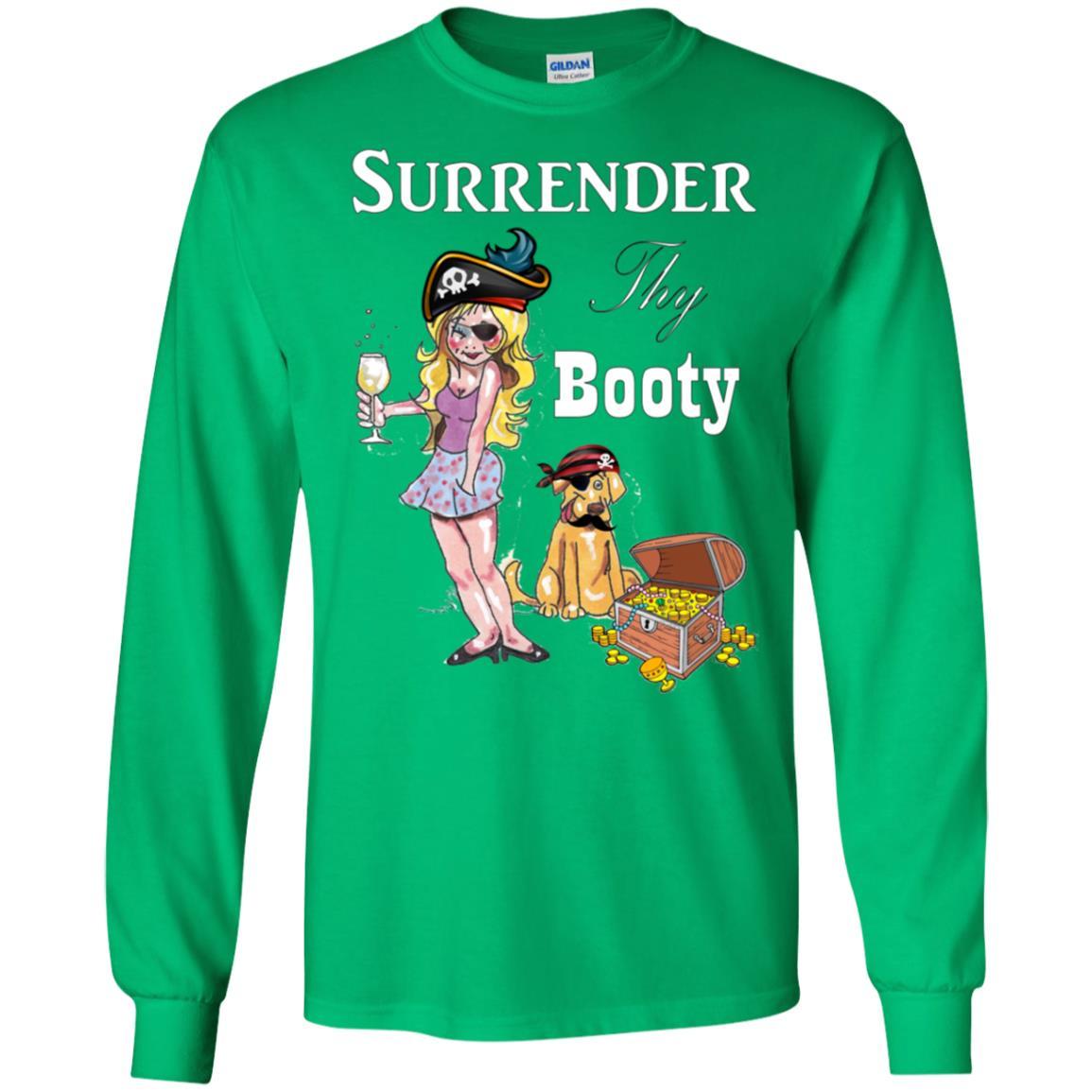 WineyBitches.Co Surrender Thy Booty Long Sleeve Ultra Soft Cotton T-Shirt for Women | Vintage Graphic Tee | Casual Wear & Lounge Outfit