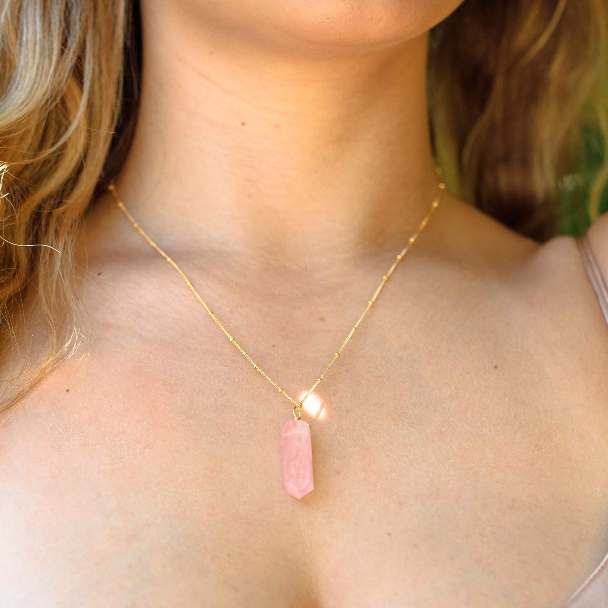 Rose Quartz Crystal Pendant Necklace - Healing Gemstone Jewelry for Women, Chakra Balancing & Positive Energy | Perfect for Meditation, Yoga & Spiritual Gifts