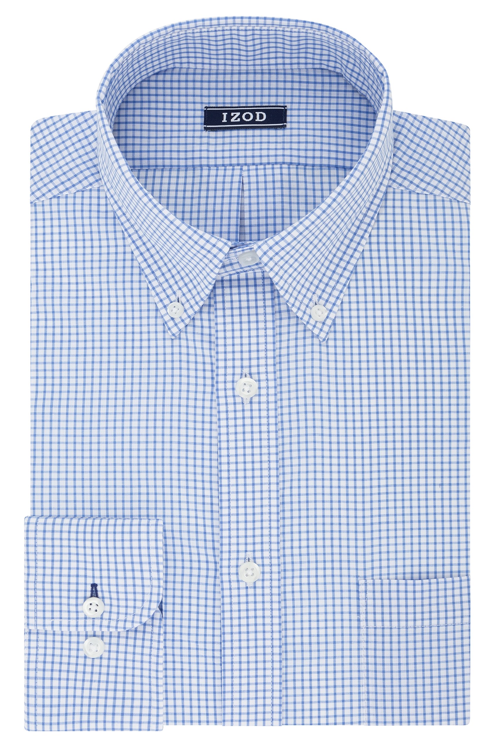 IZOD Men's Regular Fit Stretch Check Button-Down Collar Dress Shirt - Comfortable Office & Business Casual Wear for Work & Formal Events