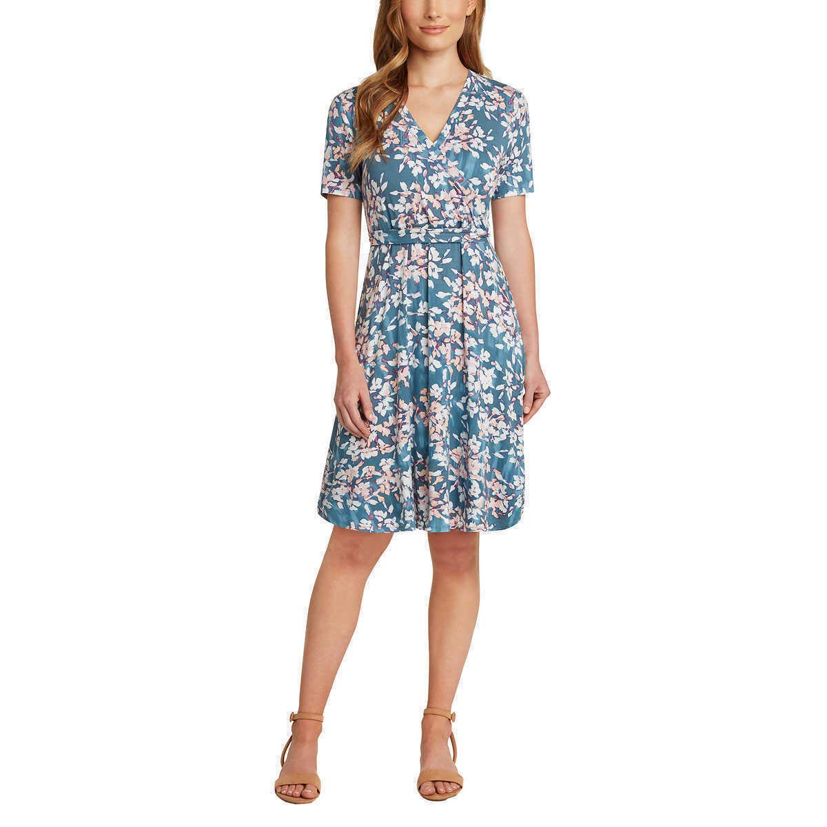Matty M Women's Wrap Front Short Sleeve Flowy Summer Dress - Casual & Elegant for Beach, Vacation, and Date Night Outfits