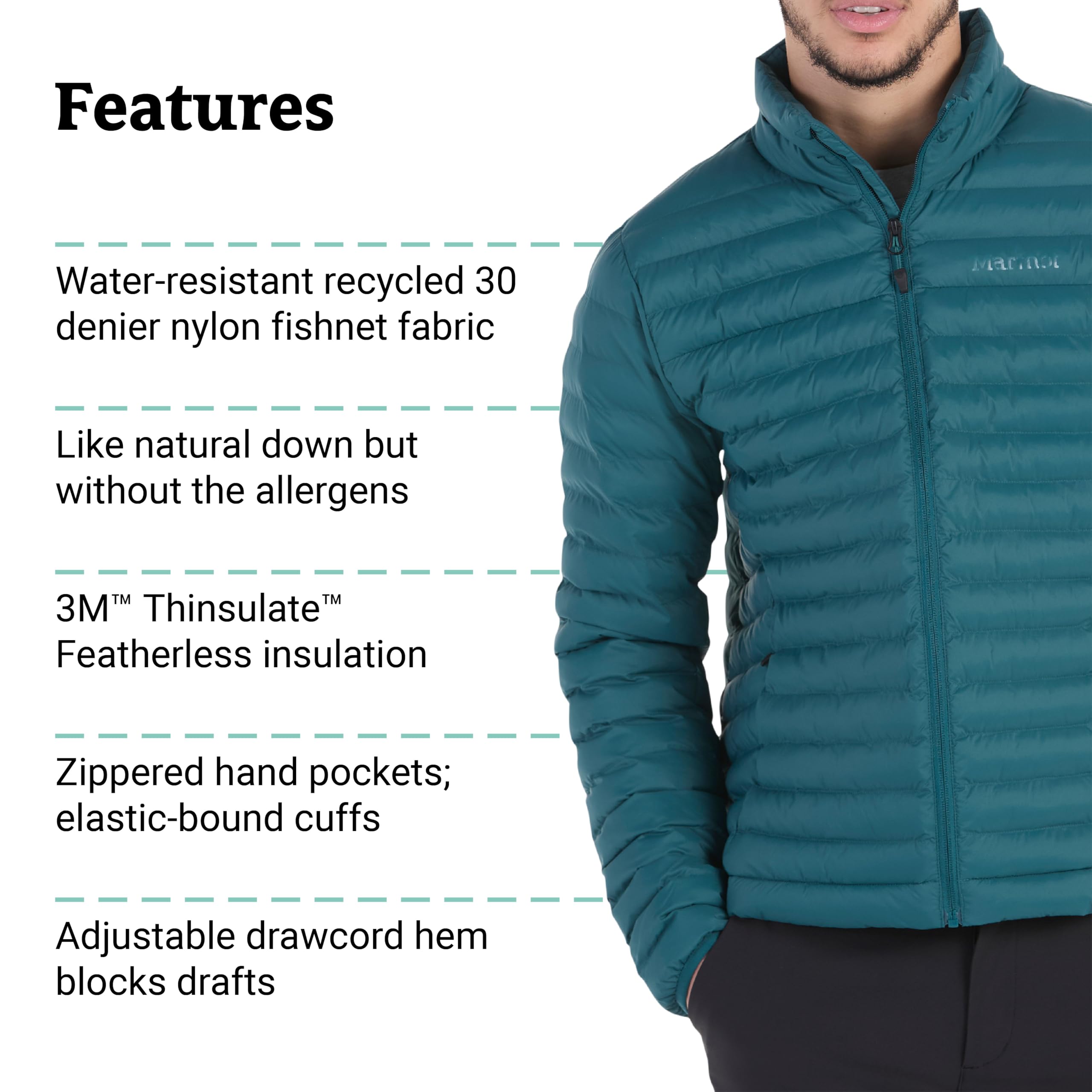 MARMOT Men's Echo Featherless Jacket - Lightweight Water-Resistant Packable Outdoor Jacket for Hiking, Camping & Travel