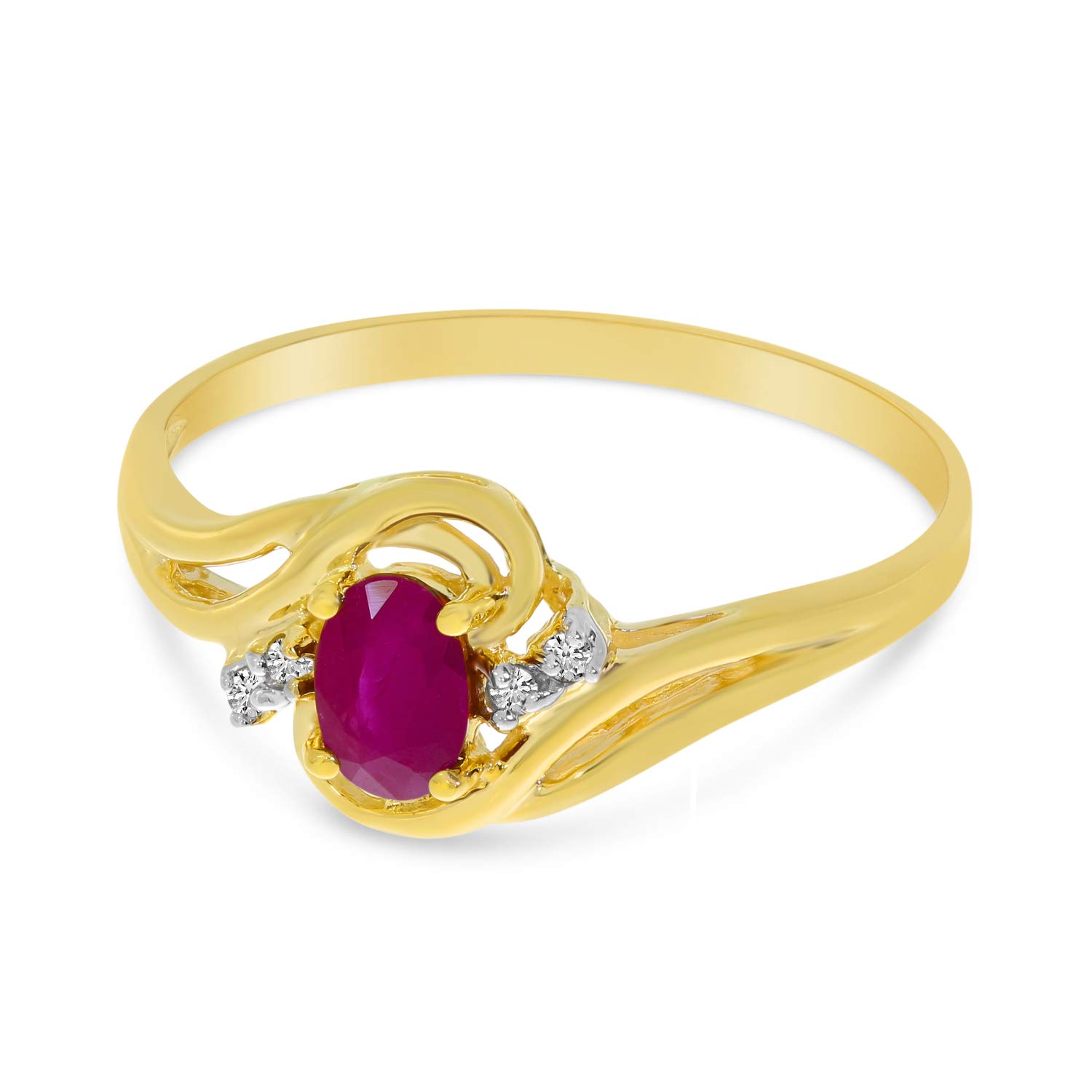 10K Yellow Gold Oval Ruby and Diamond Ring for Women - Elegant Vintage Style Jewelry for Engagement, Wedding, Anniversary & Special Occasions