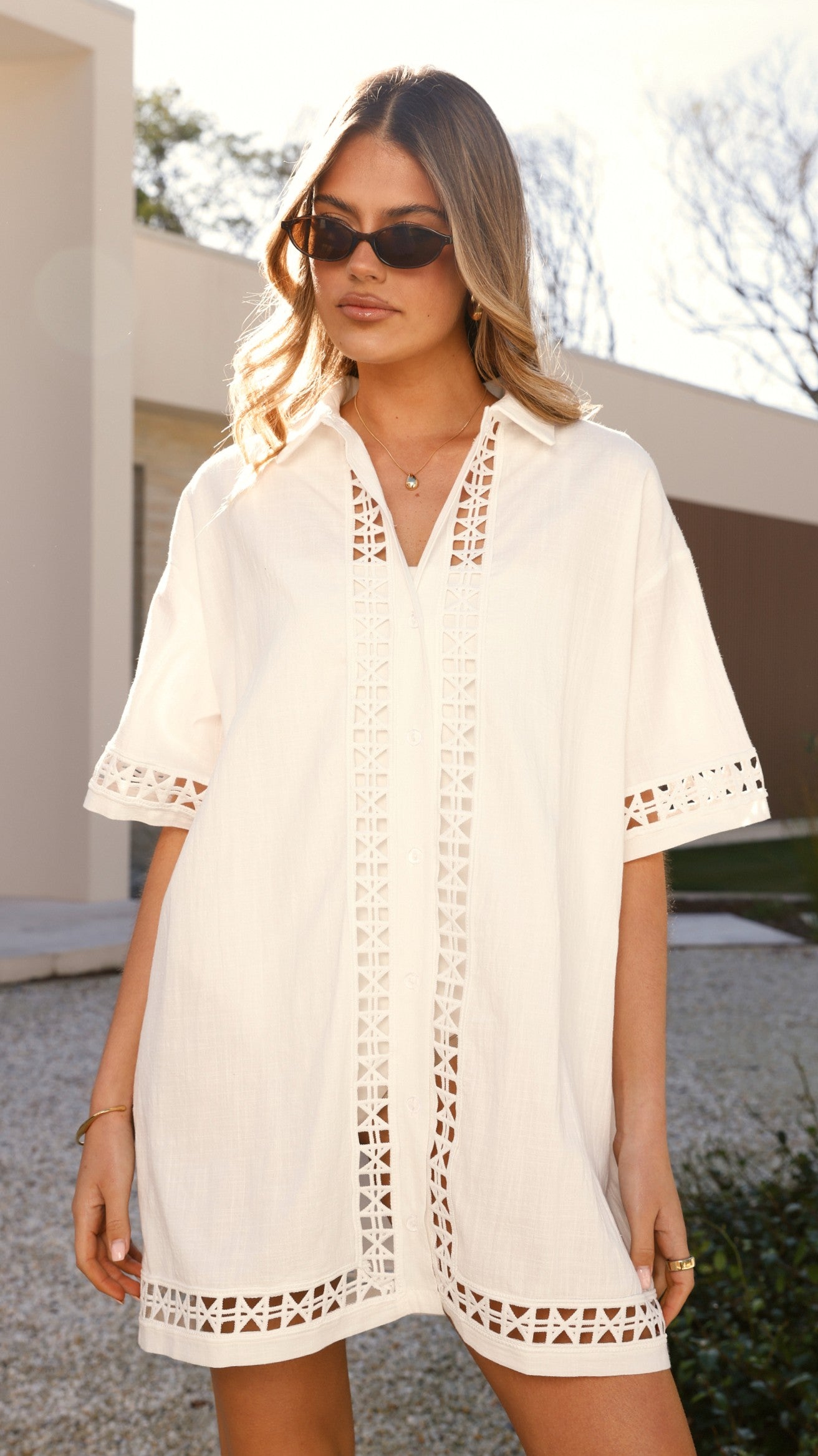 Halia Mini Shirt Dress for Women - Stylish White Casual Summer Dress for Outing, Beach, Party & Daily Wear