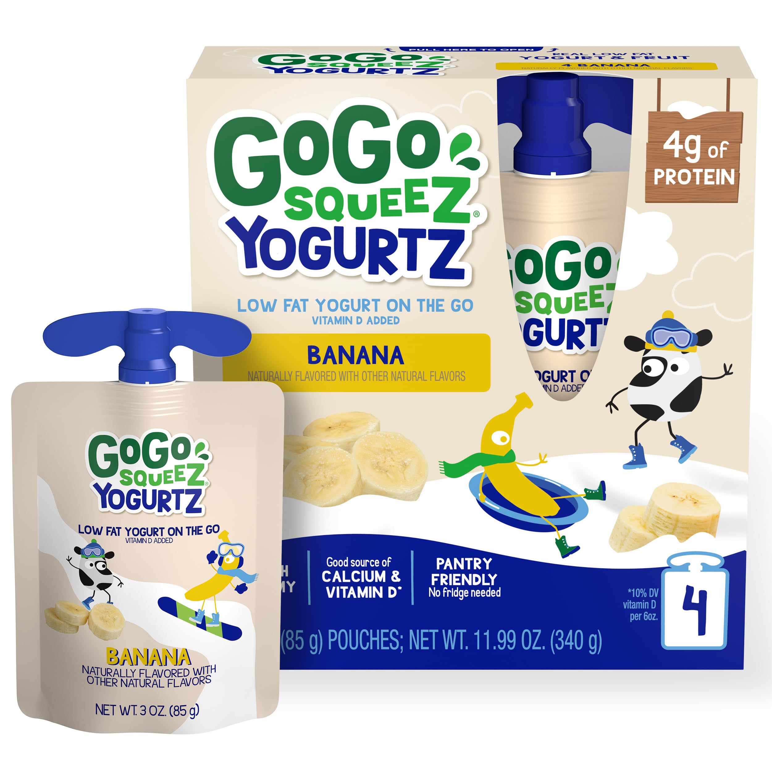 GoGo squeeZ YogurtZ Banana, 3 oz (4 Pouches) - Healthy Kids Snacks Made with Real Yogurt & Fruit - No Refrigeration Needed, Gluten Free, Kosher Certified - Perfect for Lunchboxes, School Snacks & On-the-Go Nutrition