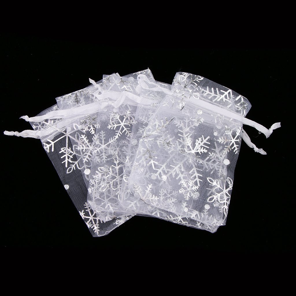 100pcs White Snowflake Organza Drawstring Gift Bags - 13x18cm Jewelry Pouches for Christmas, Wedding Favors & Party Decorations - Perfect for Holiday Gifting, Bridal Shower Favors and Small Item Storage