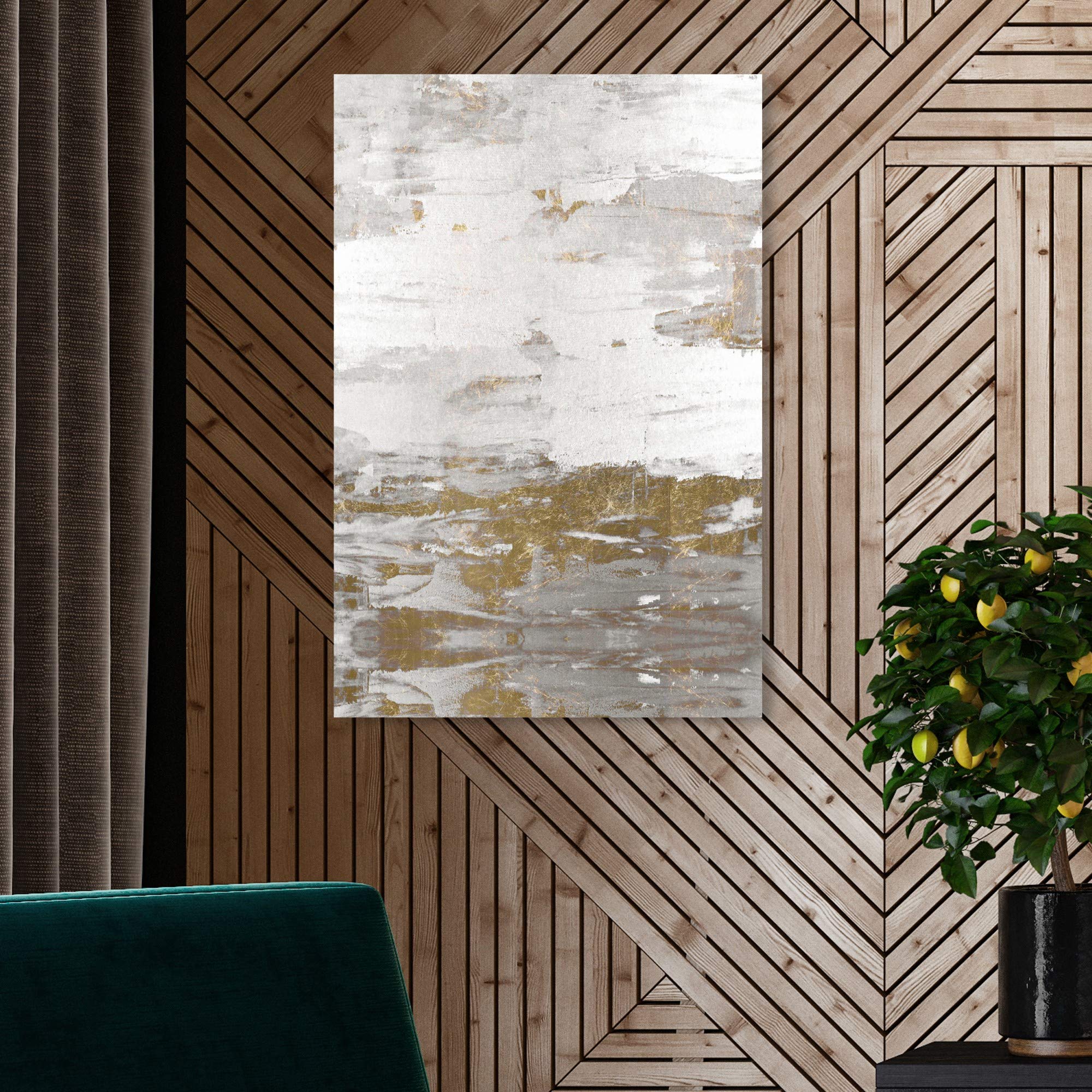Oliver Gal Artist Co. Abstract Wall Art Canvas Print 'Tall Sensation' - 20x30 Inch White & Gold Modern Home Decor for Living Room, Bedroom & Office