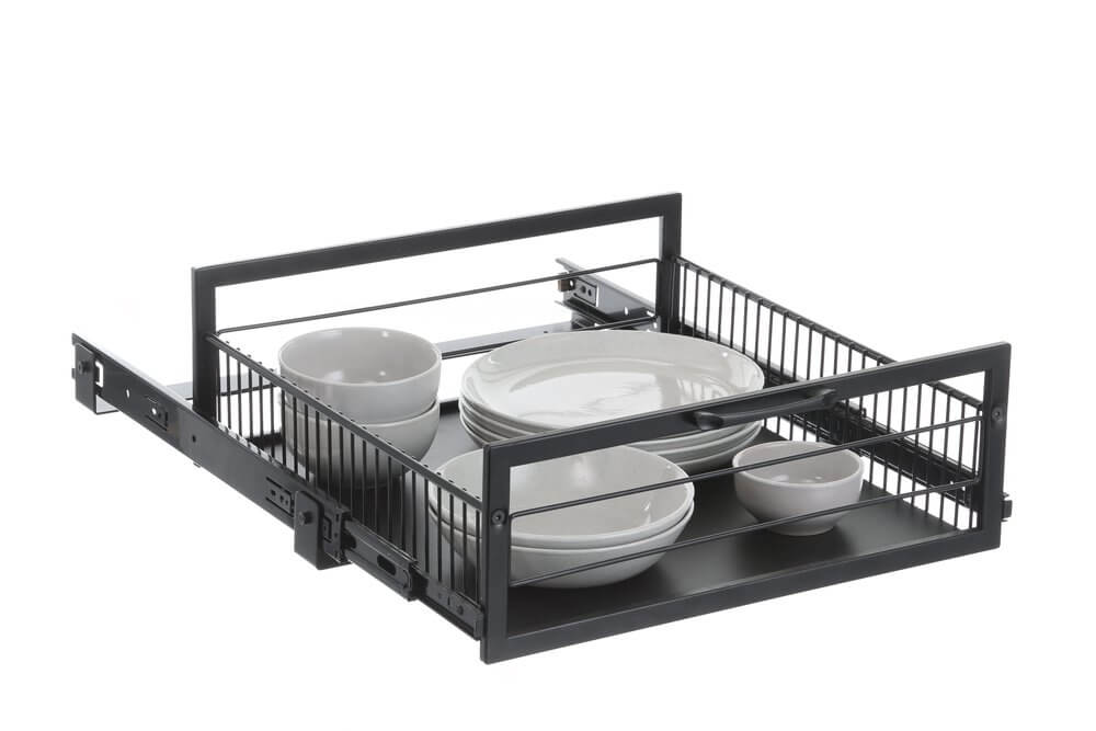 Large Pull Out Pantry Drawer Organizer - Black | Heavy Duty Kitchen Storage Solution for Spices, Canned Goods & Dry Food | Perfect for Pantry, Cabinet or Closet Organization
