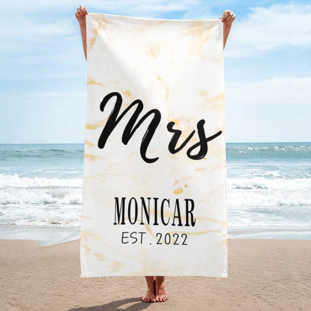 Custom Monogrammed Beach Towel Personalized with Names - Quick Dry, Sand Proof Pool Towel for Bride & Groom | Perfect Newlywed Gift for Couples, Beach Vacations & Honeymoon Getaways