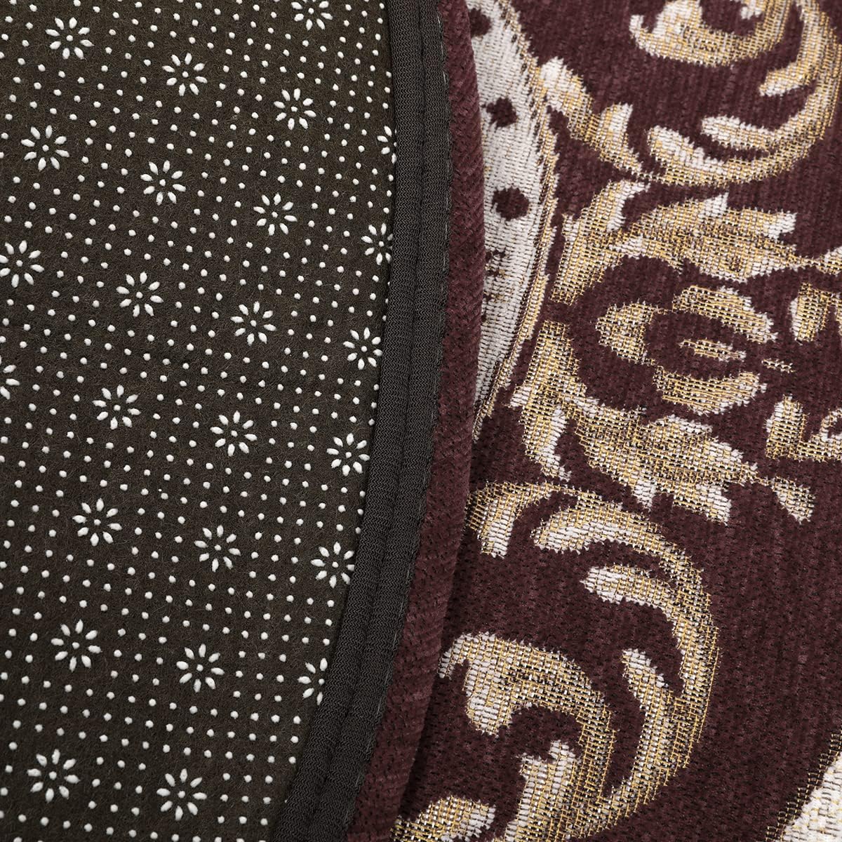 5ft Floral Round Area Rug - Non-Slip Machine Washable Traditional Rug for Living Room, Bedroom & Kitchen - Sustainable Classic Home Decor - Brown Soft Floor Mat for Cozy Interior Design